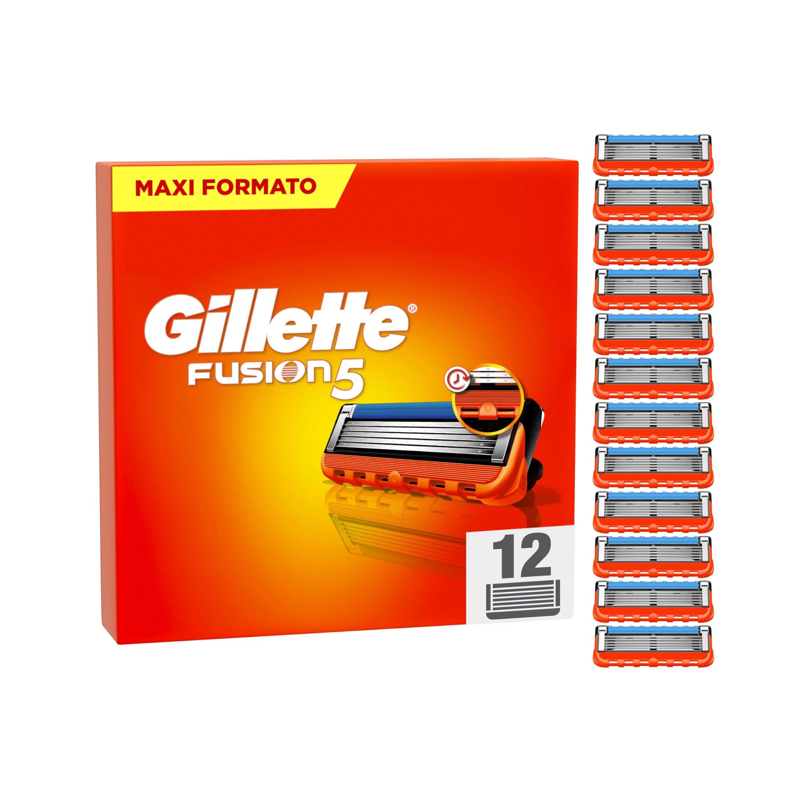 Gillette Fusion5 12 Lamette di Ricambio per Rasoio, Con Striscia lubrificante per una Scorrevolezza Fluida e 5 Lame per una Rasatura Profonda e Duratura, Lamette Rasoio Barba Gillette