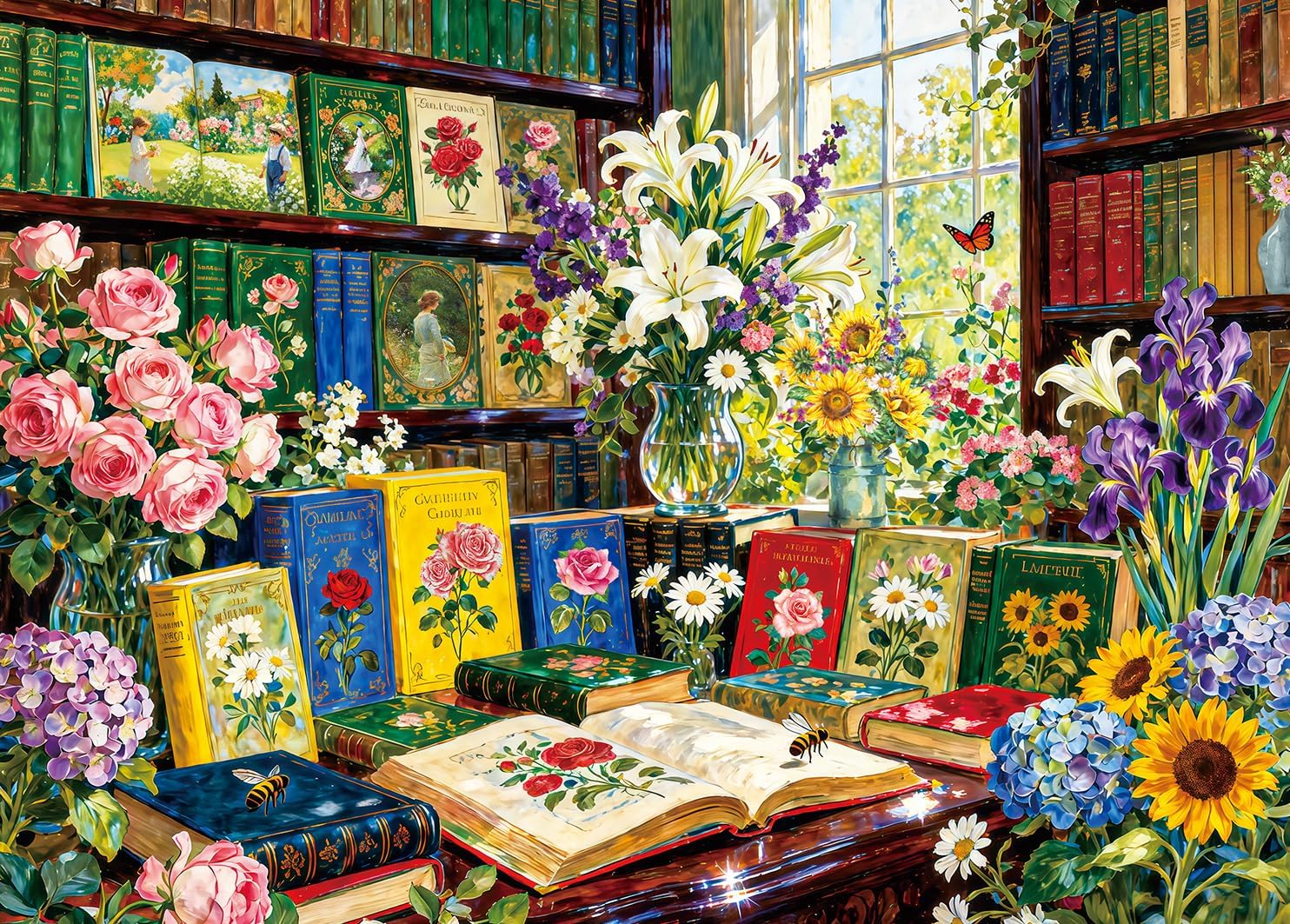 1000 Piece Jigsaw Puzzle for Adults- Enchanted Library Floral Garden Art – Challenging Paper Puzzle with Vibrant Books Flowers & Nature Details | Perfect for Game Nights Home Decor Book Lover Gifts