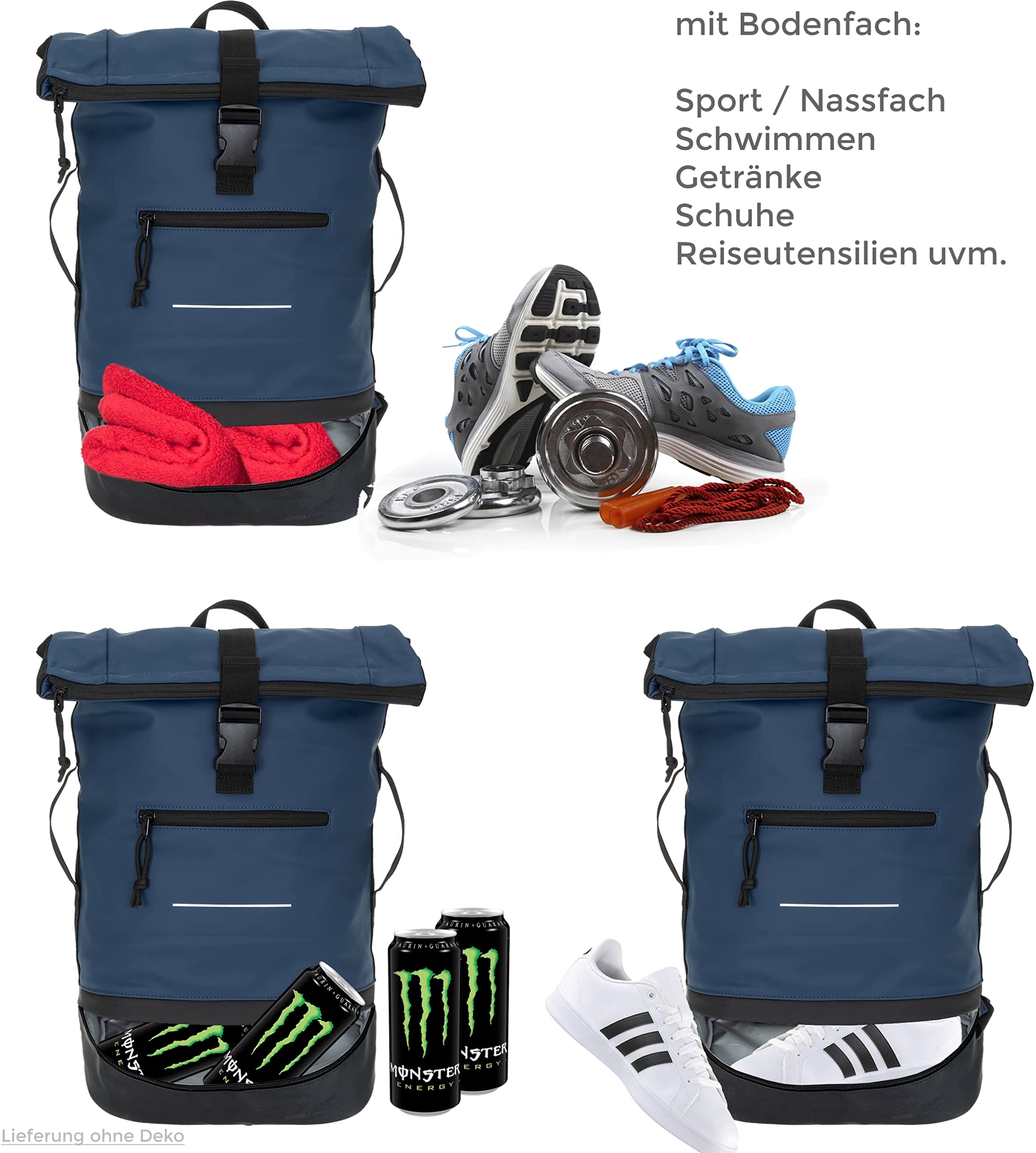 Elephant Rucksack Herren Damen Plane Time Bag COMP Fahrradrucksack Kurierrucksack Roll-Top A4 mit Laptopfach, Bodenfach 12823 + Flasche
