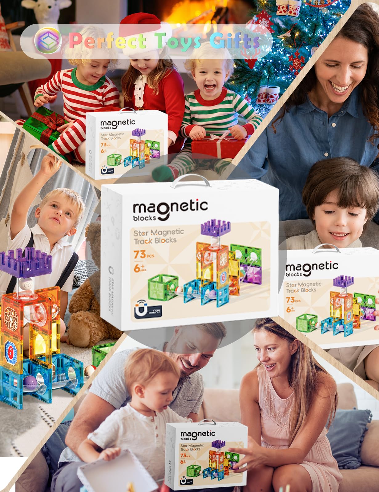 ROXENDA 73 Piezas Magnetyczne klocki kulkowe - Juguete Educativo Stem para niños. Con imanes Potentes, Ideal para Juegos interactivos Familiares y Desarrollo de Habilidades espaciales