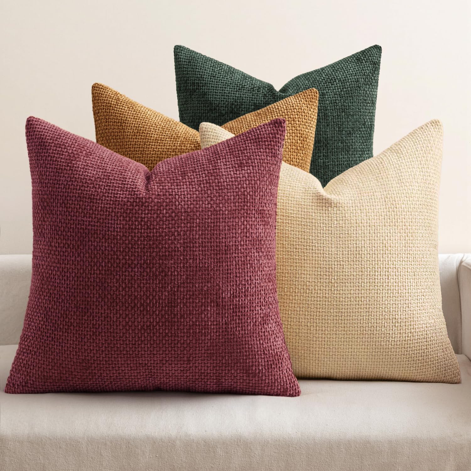 MIULEE Soft Decorative Chenille Pillow Covers Christmas Red Palette 18x18