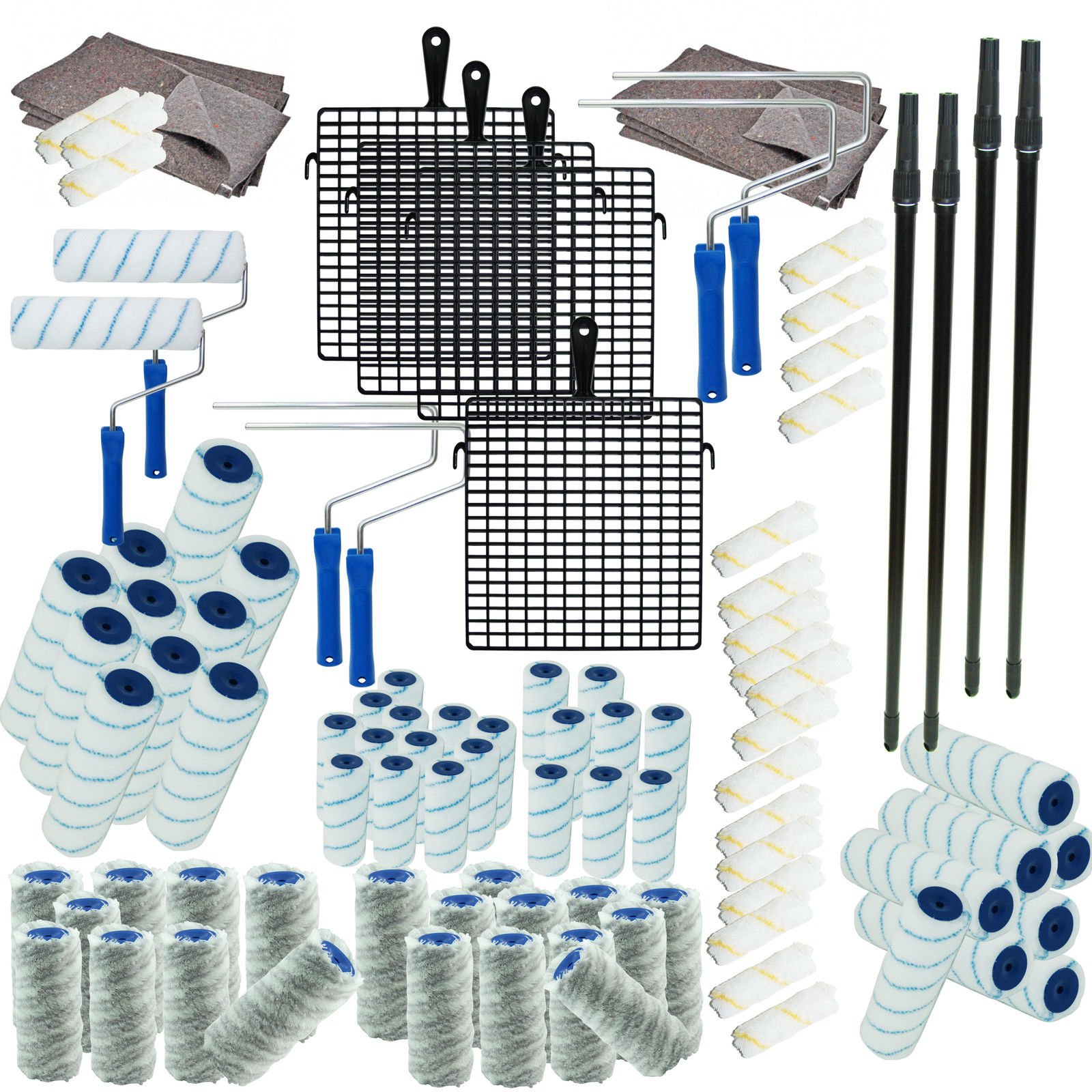 Maler Set Farbroller Farbrolle Malerwalze Teleskopstange Abstreifgitter 98 tlg. + 24 Paar Arbeitshandschuhe GRATIS