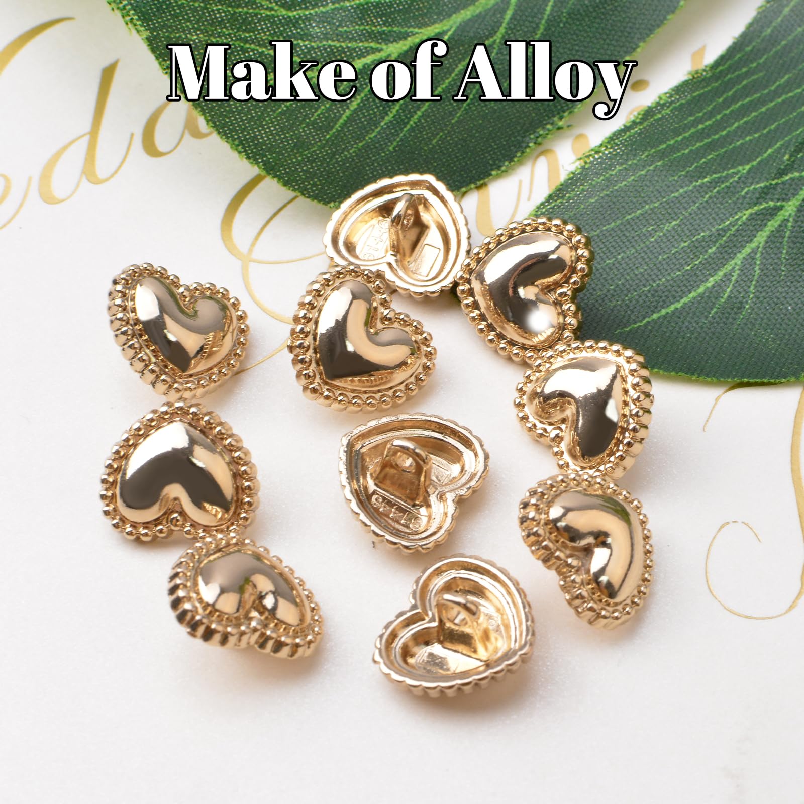 URROMA 30 Pcs Gold Heart Alloy Sewing Buttons, 15mm - Image 3