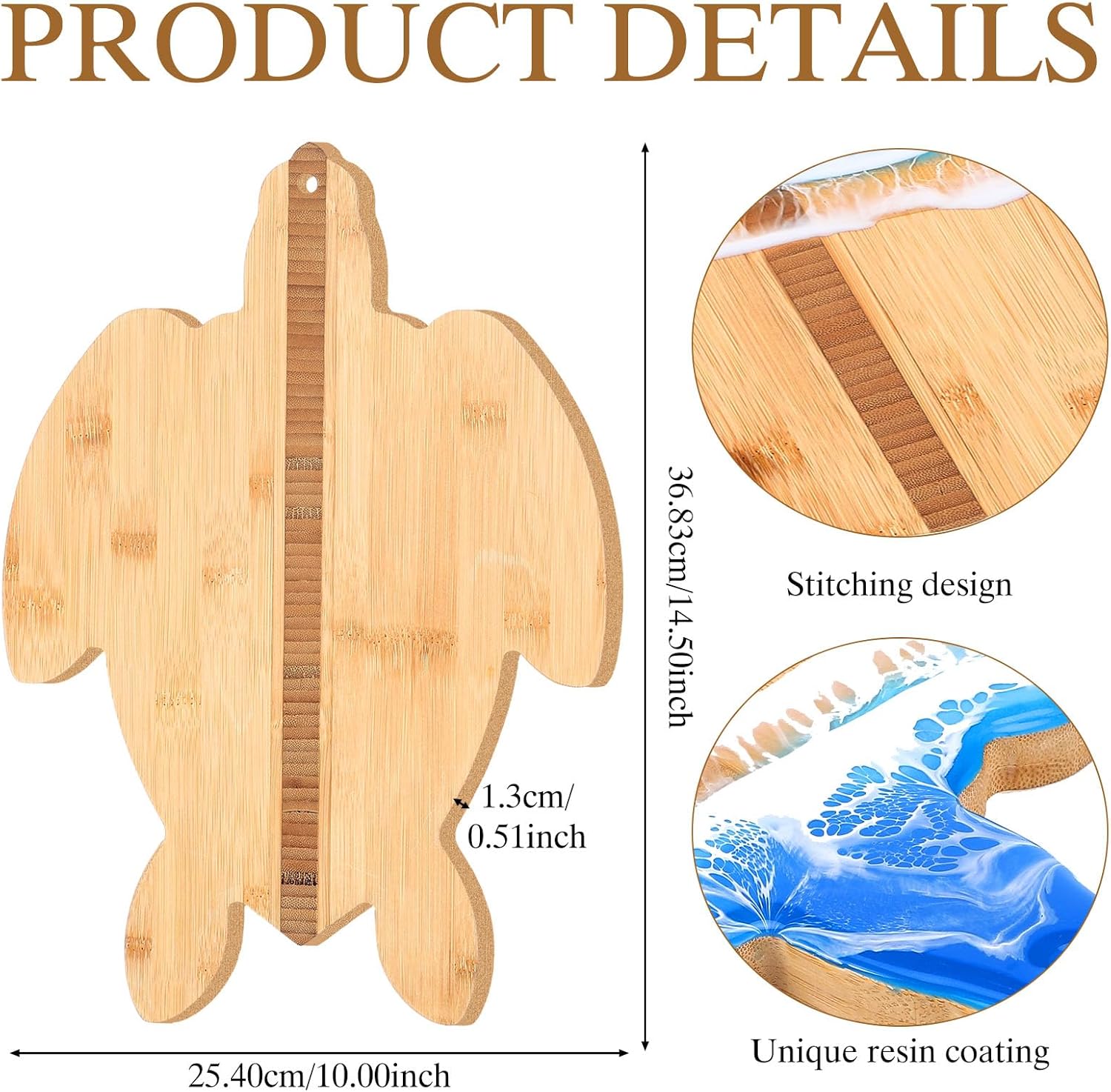 Sea Turtle Shaped Cutting Board with Blue Resin Wave Bamboo Ocean Charcuterie Board Kitchen Meal Serving Tray Cooking Gifts for Summer Neighbor Housewarming Display, 14.5 x 10 Inch