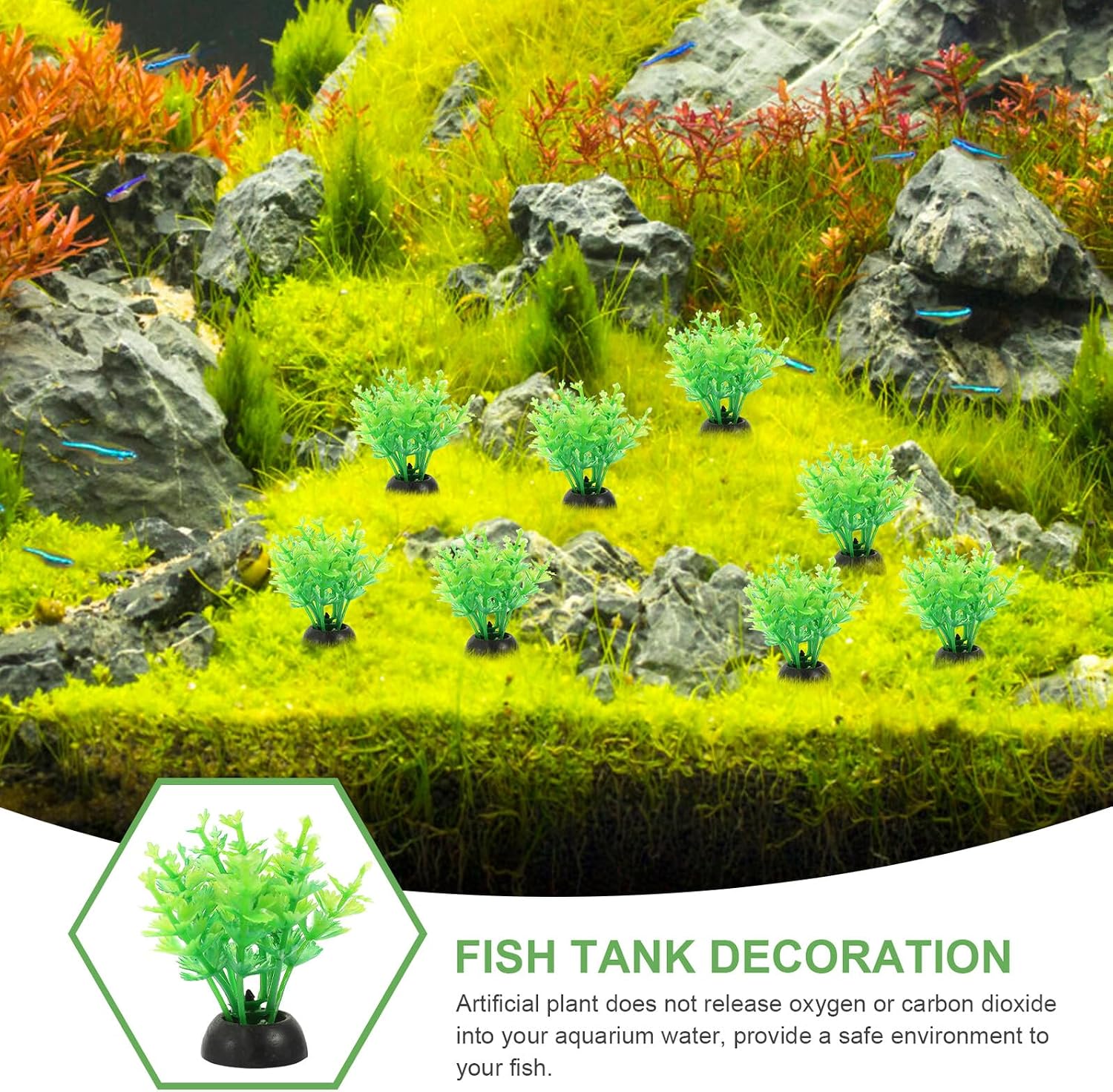 Amosfun 20pcs Fish Tank Plant Decor Artificial Plastic Aquarium Plants Small Betta Fish Tank Decorations for Aquatic Scenery