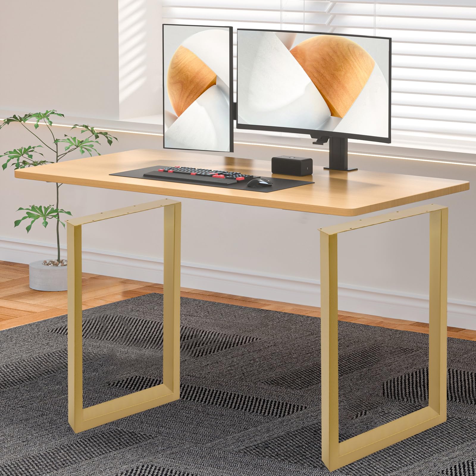 Lot de 2 Pieds de Table Acier Doré 71cm 3x6cm 200kg Bureau Industriel