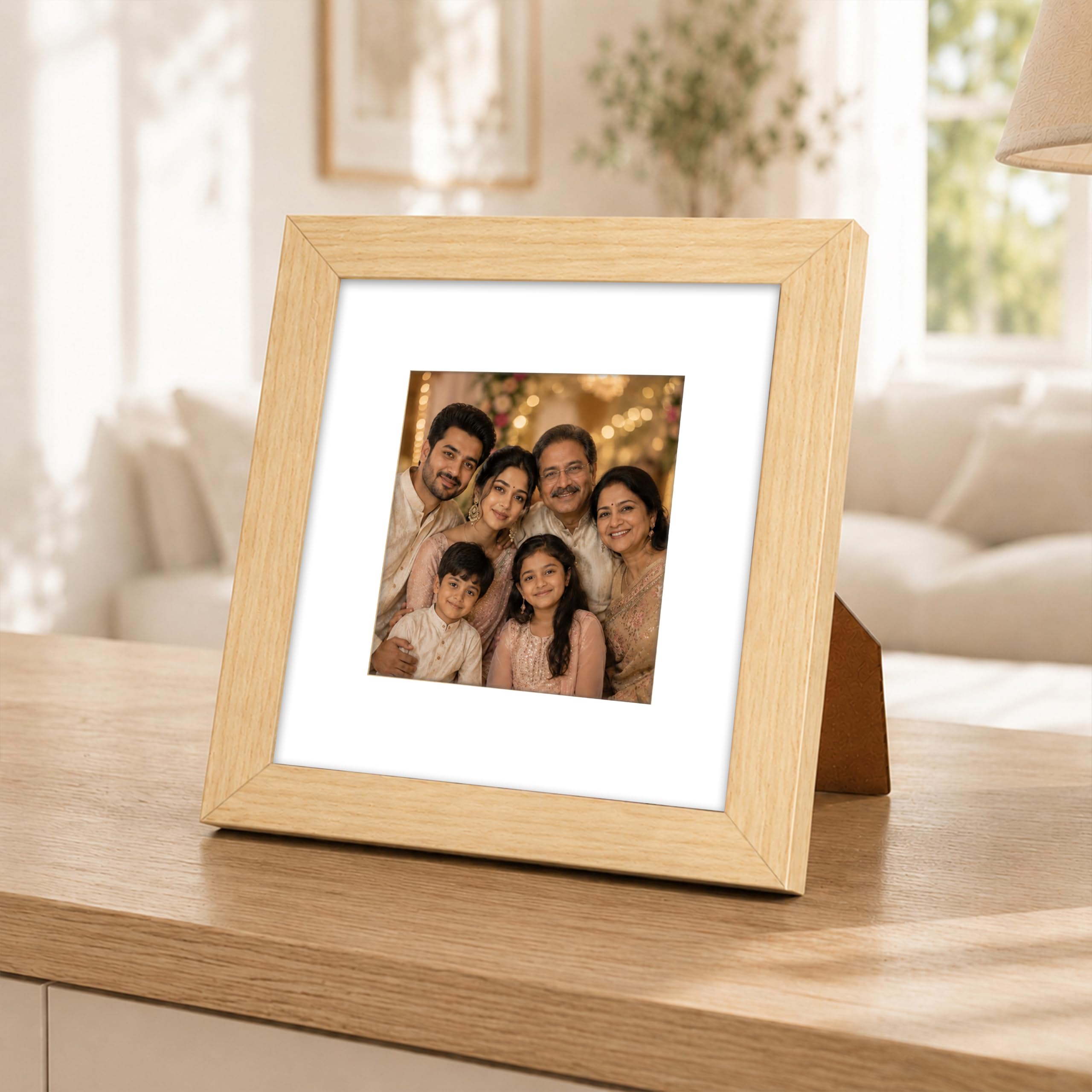 Art Street Table Rectangle/Square Wood Wall Mount Photo Frame For Home&Office Decoration Size(8X8 Inches) Beige