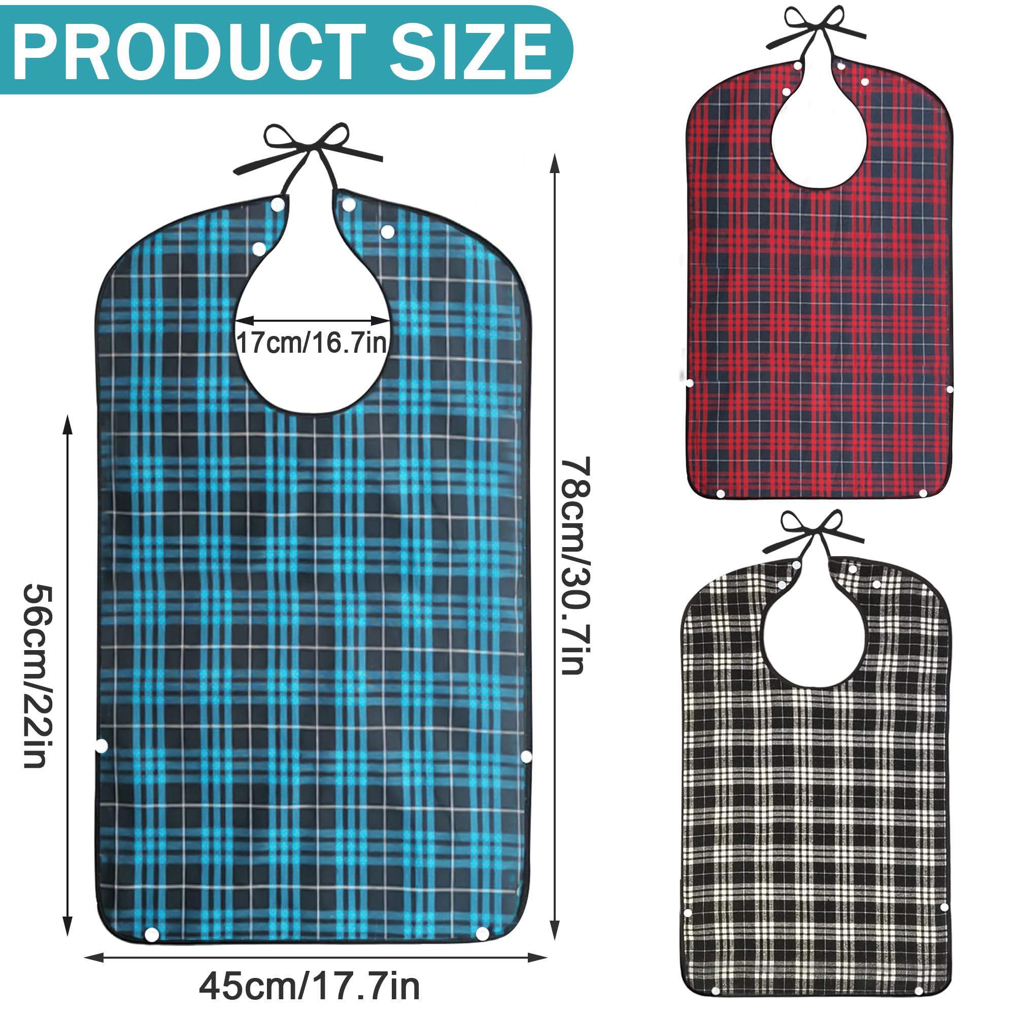 Baberos Lavables para Adultos, 3 Piezas Babero Impermeable Grande Protectores de Ropa, Reutilizables Baberos Personas Mayores, para Hombres Mujeres Ancianos y Discapacitados