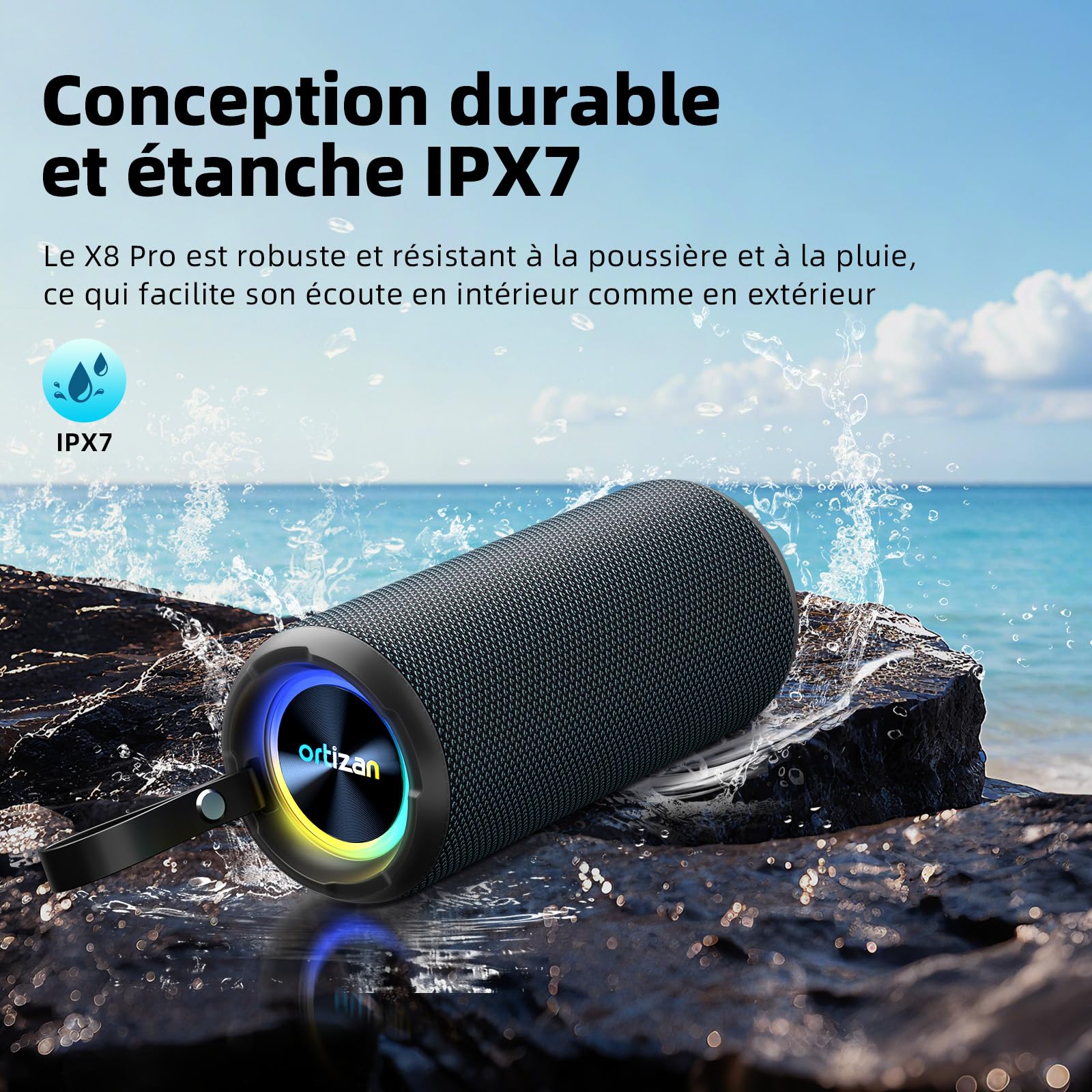 Ortizan 40W Enceinte Bluetooth Puissante IPX7 Portable Rechargeable 30h Autonomie Stéréo Sans Fil