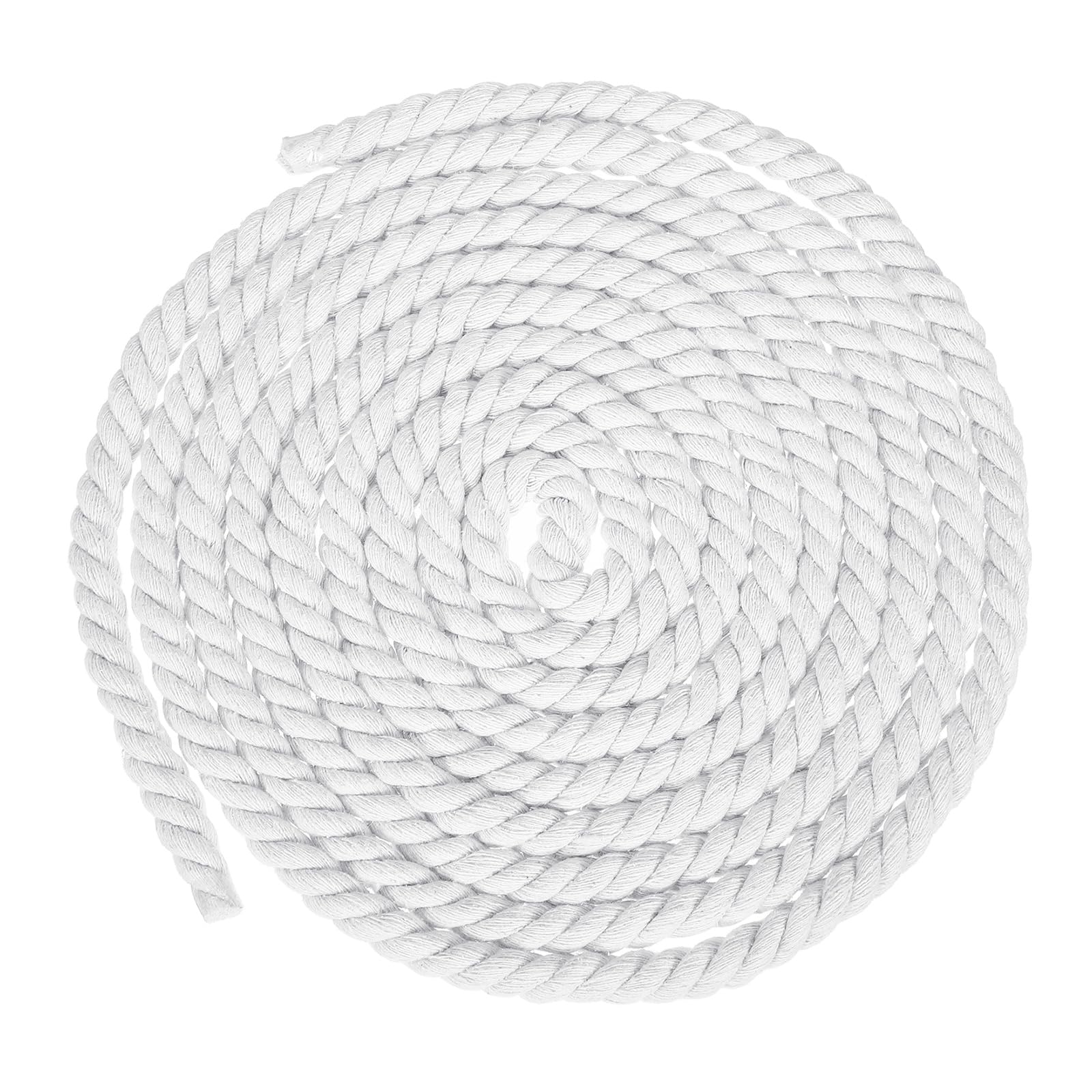 sourcing map 12mm x 14.8 Feet White Cotton Rope, 3 Strand Clothes Line Outdoors Twisted Braided Thick Macrame Cord for DIY Wall Hanging Plant Hanger Knotting Clothesline
