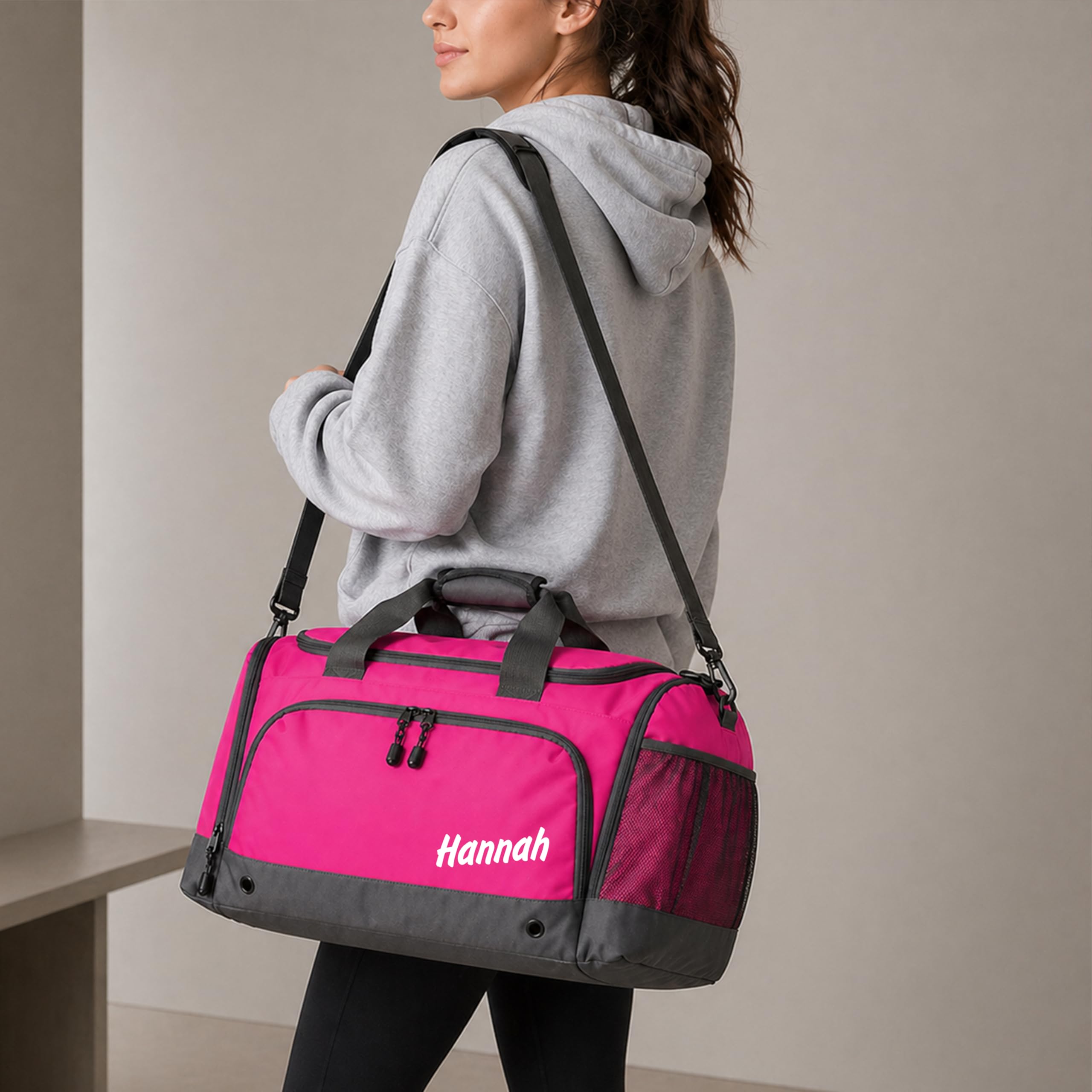 Sporttasche PINK mit Name personalisiert für Kinder & Erwachsene | Individuell bedruckt mit Wunschmotiv, Kleine Reisetasche, Schulsport Schwimmtasche Geschenk Einschulung Schulanfang