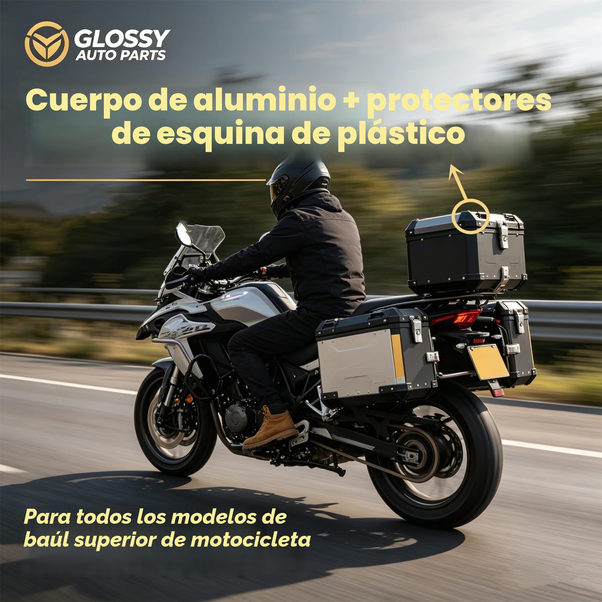 Plata 65L Maletín Superior para Moto, Maletín Universal de Aluminio Impermeable con Cierre de Seguridad para Guardar el Casco