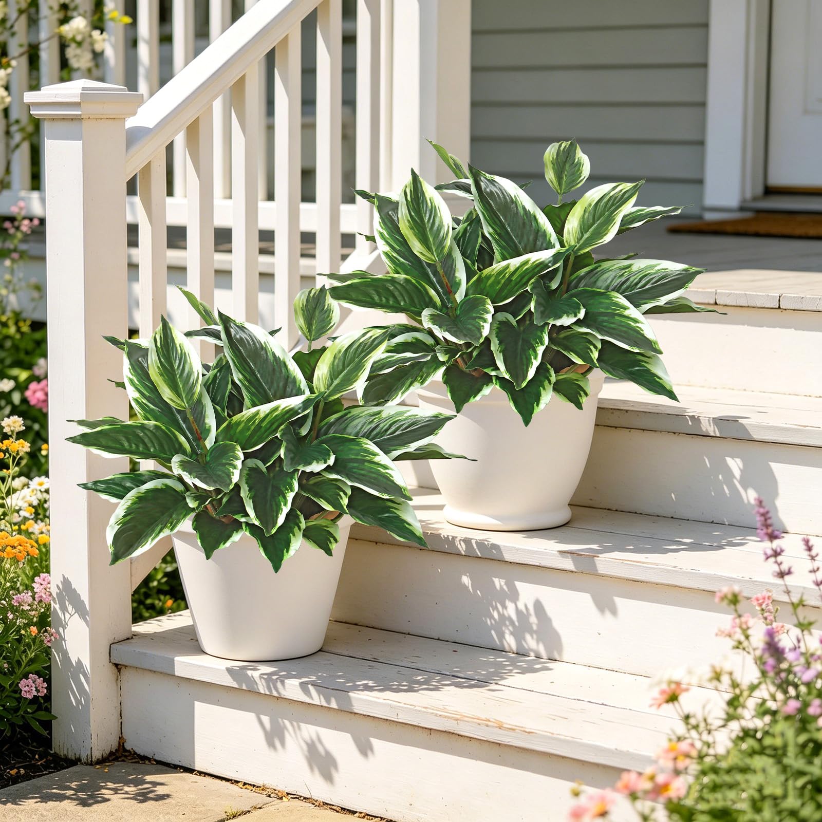 8 bastoni Piante verdi tropicali artificiali, 40 cm, per esterni | resistenti ai raggi UV, steli di foglie verdi artificiali per veranda, balcone, vaso da giardino, decorazione per interni