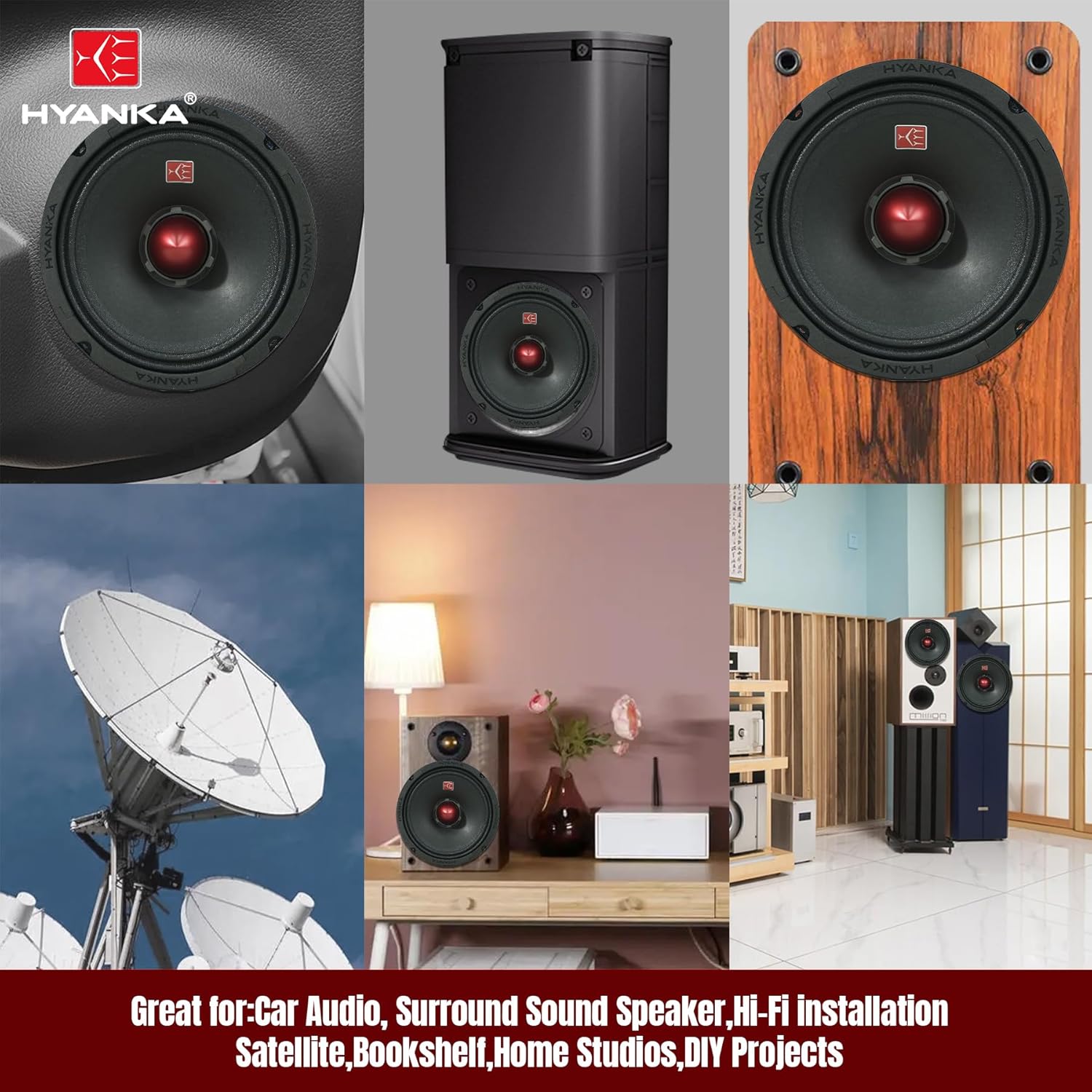 H YANKA 6.5 Midrange Speakers Car Audio, 480 Watts 4 Ohms Bullet Design Door Speakers with Black Steel Basket, Distortion-Free Sound, Ideal for Cars, Trucks, and More. (1 Pair)