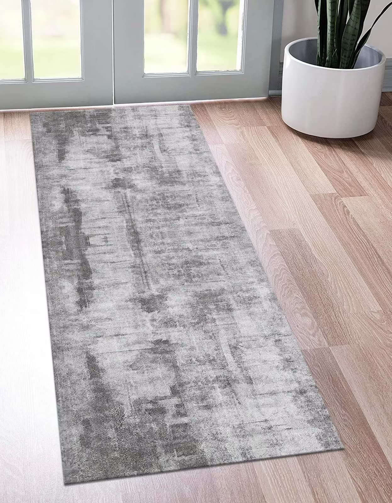 Antypoślizgowy szary dywan 90 x 400 cm - wewnętrzny dywan do przedpokoju, antypoślizgowa wycieraczka do salonu, sypialni i biura, abstrakcyjny design, mata podłogowa, szerokość 40-120 cm