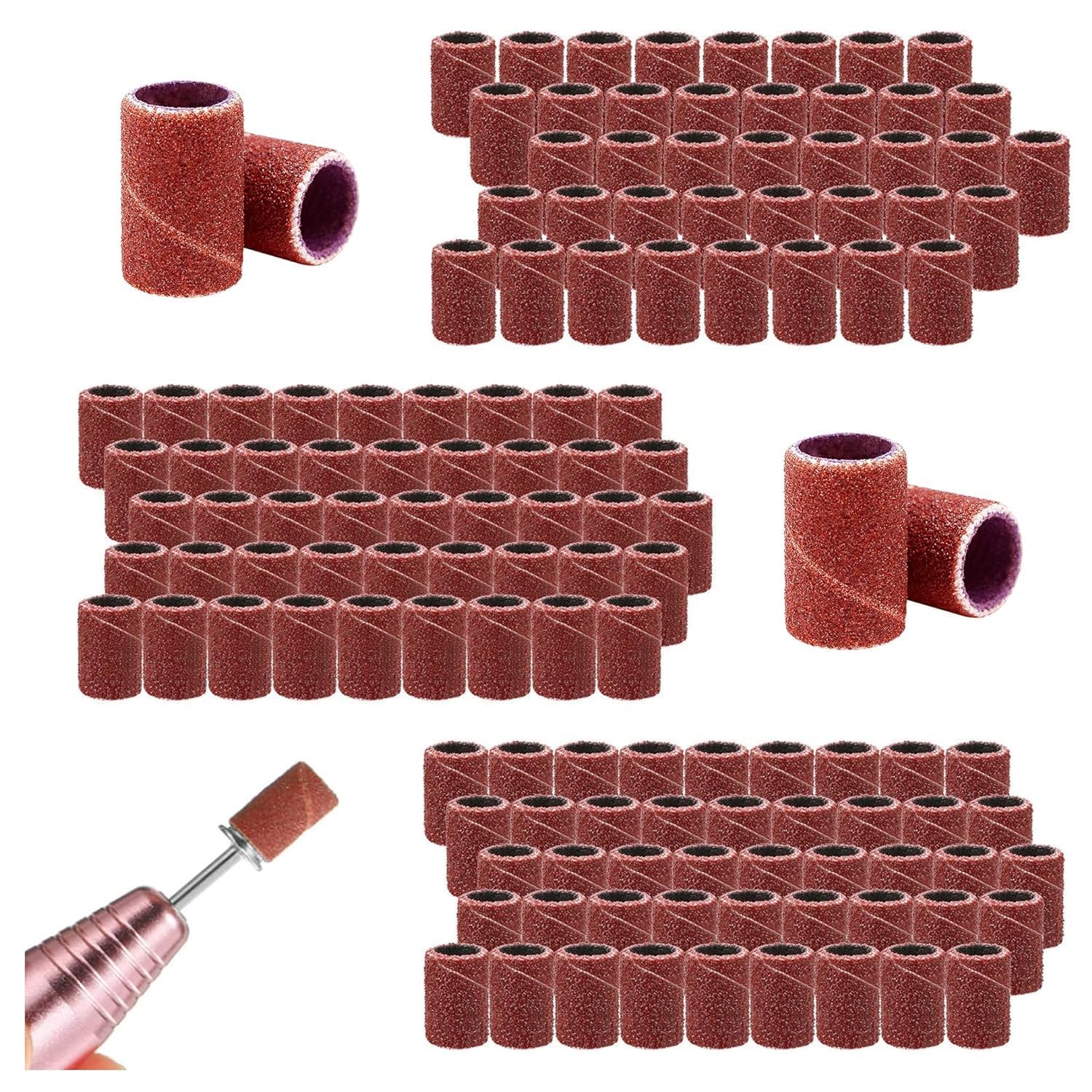 Rubyface Nail Drill Bits, Sanding Bands 100 Pcs 180# fine Grit Efile Sand Set Size Electric File Nail Bits for Manicures and Pedicures Care Nail Tools-image-25
