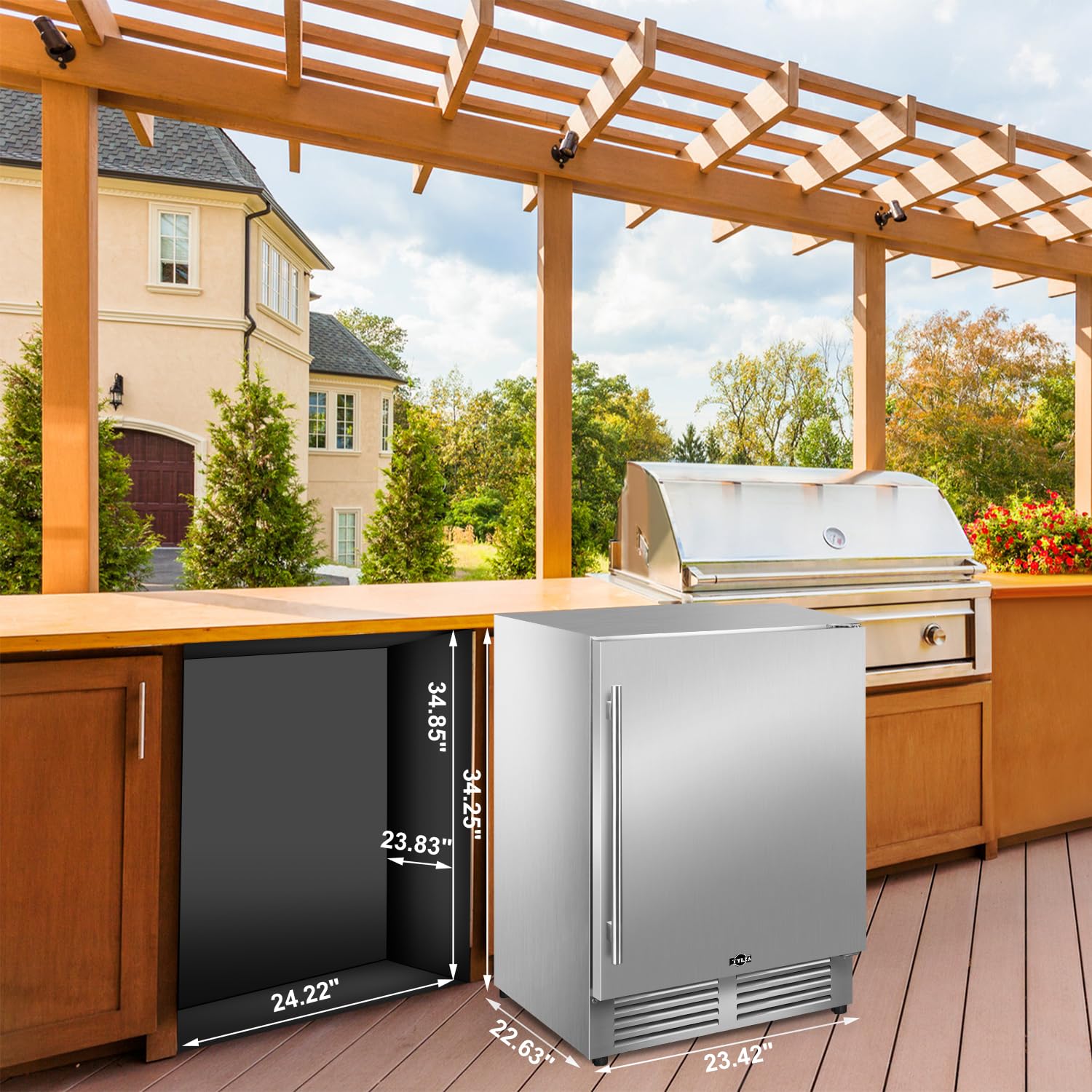 Tylza Outdoor Refrigerator 24 Inch Wide, Stainless Steel Beverage Refrigerator 176 Can For Undercounter Built-In Or Freestanding, For Home And Patio, Water Proof, Fast Cooling, Low Noise, 37-65 °F on Fridge.com - View 2