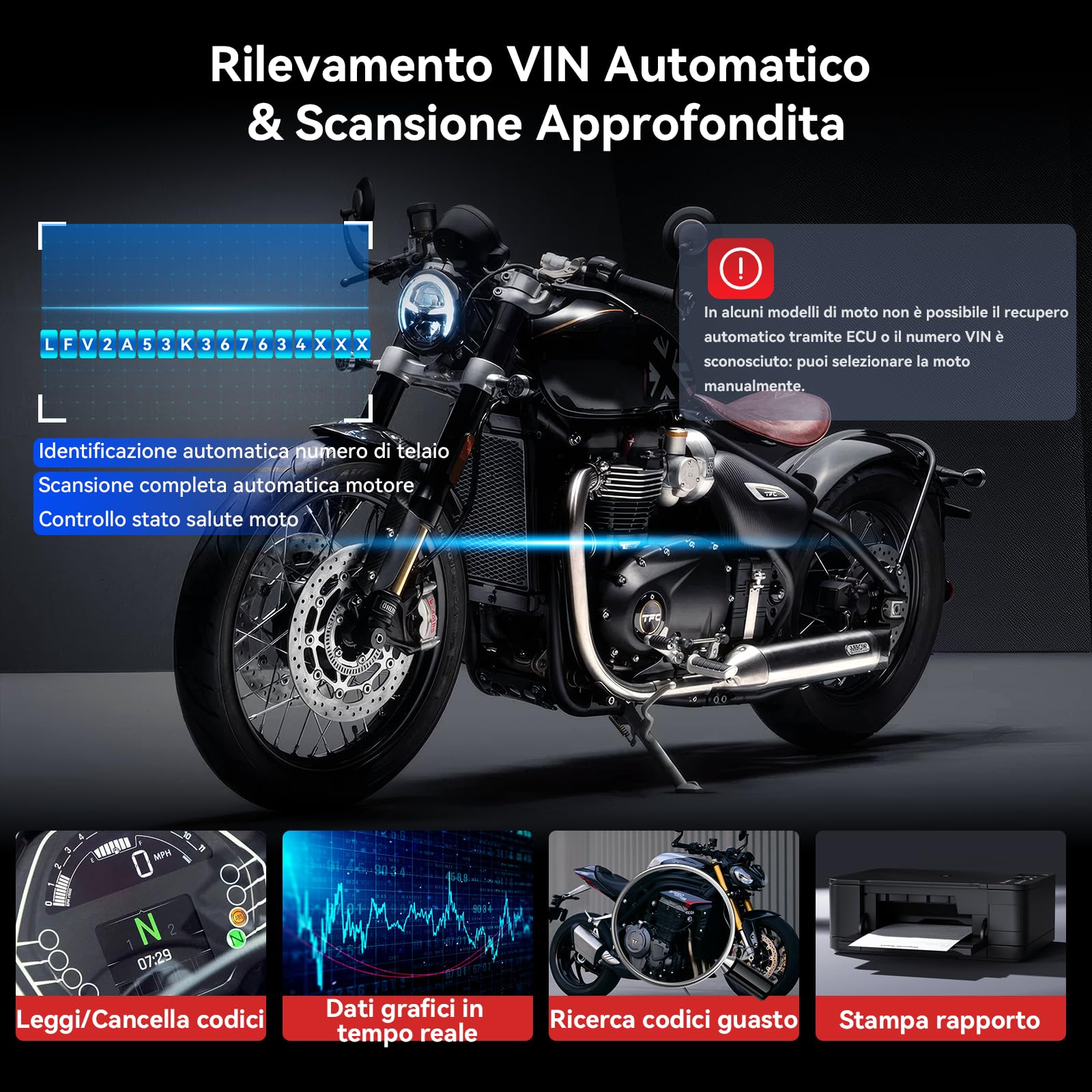 iCarsoft MT V6 - Scanner diagnostico per moto Triumph, lettore di codici OBD2, diagnostica completa del sistema, 58 servizi di manutenzione, 55 test bidirezionali, lettura/cancellazione dei codici di