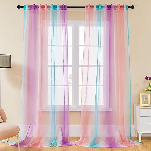 XiDi Cortinas transparentes para dormitorio de niñas, cortinas traslúcidas moradas para sala de estar, cortinas de unicornio para decoración de