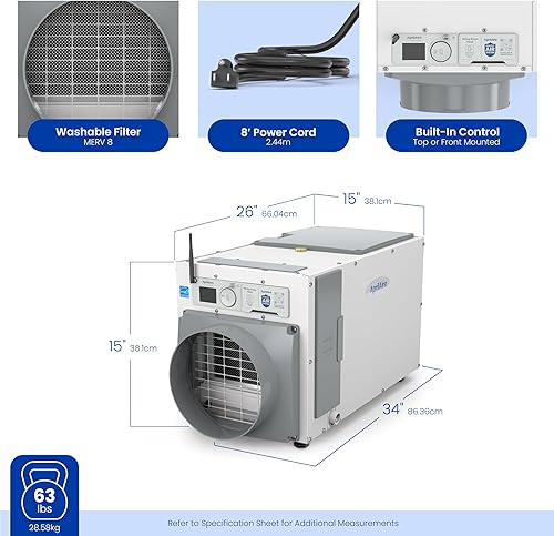 Miniatura 13 de AprilAire Deshumidificador inteligente E080W Wi-Fi para toda la casa, deshumidificador comercial ENERGY STAR de 80 pintas para sótano, espacio de