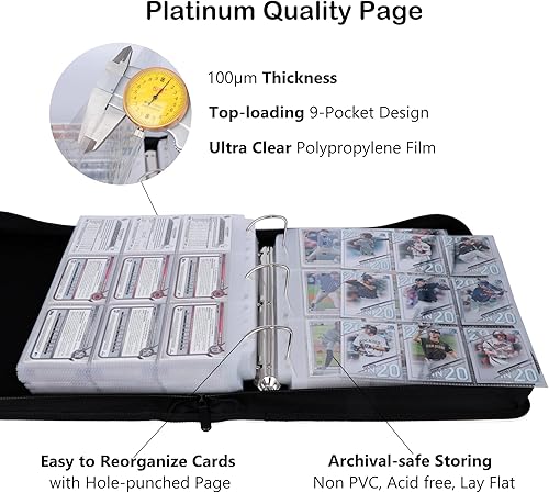 Miniatura 4 de Rayvol Carpeta de tarjetas de béisbol, 9 bolsillos 1008 carpetas de tarjetas deportivas con 112 páginas transparentes de doble cara y anillos en D