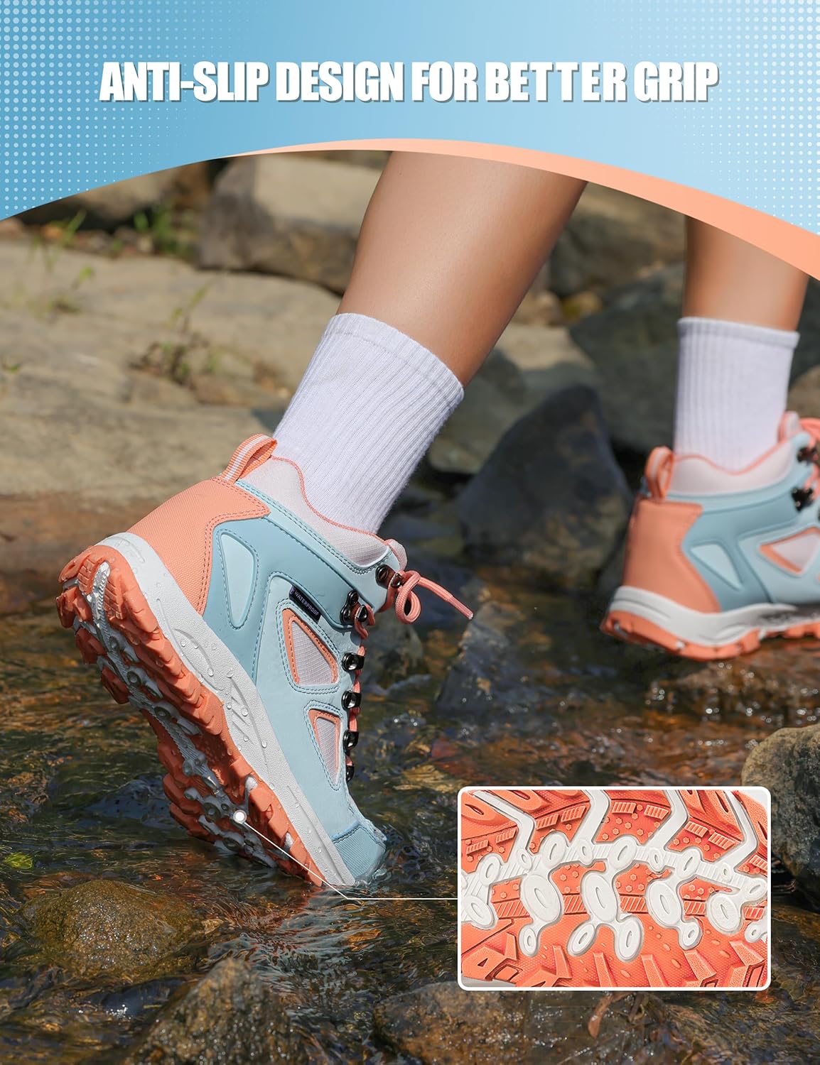 R CORD Kids Hiking Boots Waterproof Non-Slip for Outdoor Lace-Up Closure Girls Hiking Boots Durable TPR Traction Outsole Kids Hiking Shoes