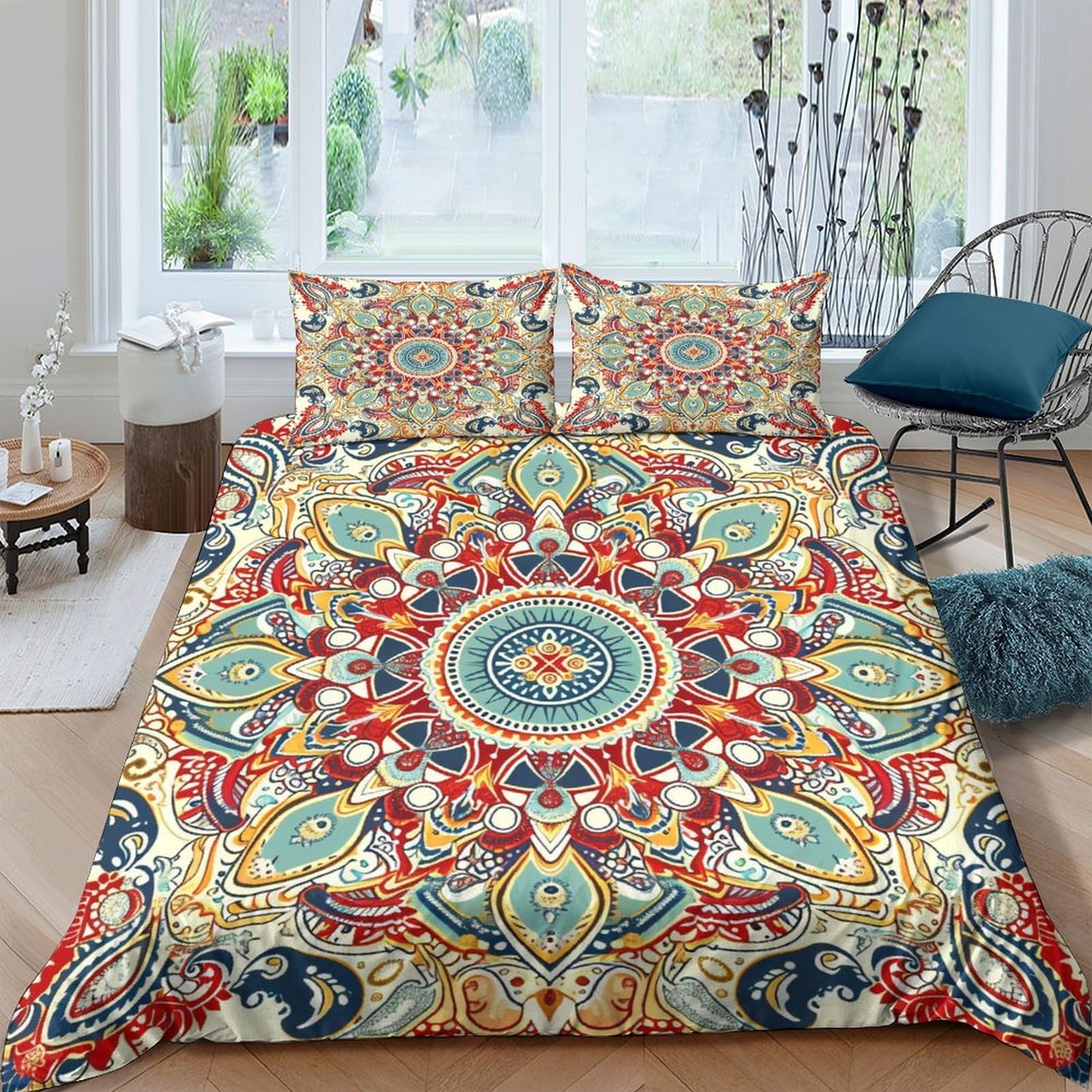 Ctjqhvkz Style-1 3D Printed Boho Mandala Fitted Sheet Microfiber Soft Breathable Ethnic Floral Mattress Cover Bed Decor For Bedroom Guestroom Single（135X200cm）