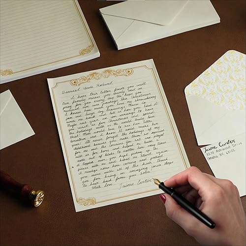 Miniatura 2 de Paper Junkie Juego de papel de carta y sobres, 60 hojas (7.2 x 10.2 pulgadas) y 30 sobres marfil (4 x 7.7 pulgadas), borde dorado, 100 GSM,