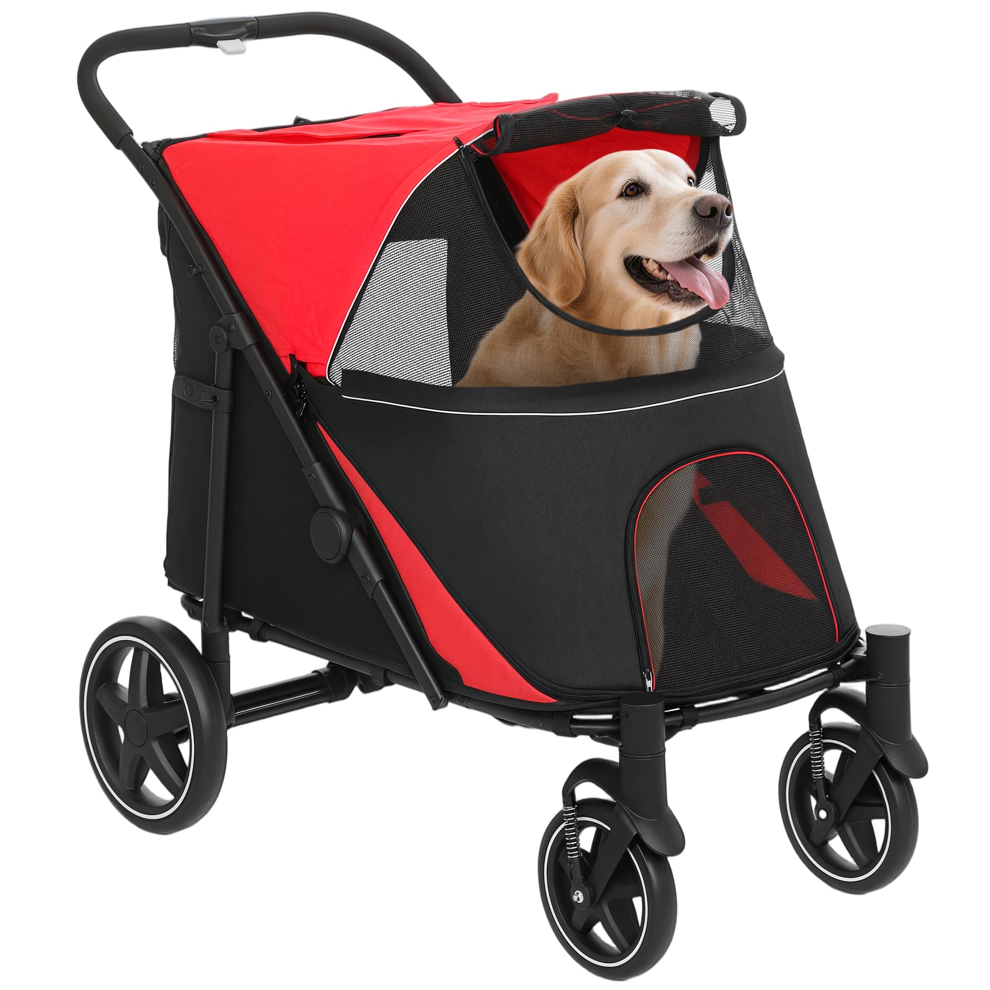 Amazon.com: PawHut Dog Stroller for Large Medium Small Dogs up to 66 Lbs.  23.5" in Body Length, One-Click Foldable Pet Cat Stroller with Storage,  Shock Absorption Wheels, Mesh Window, Safety Leash, Red :