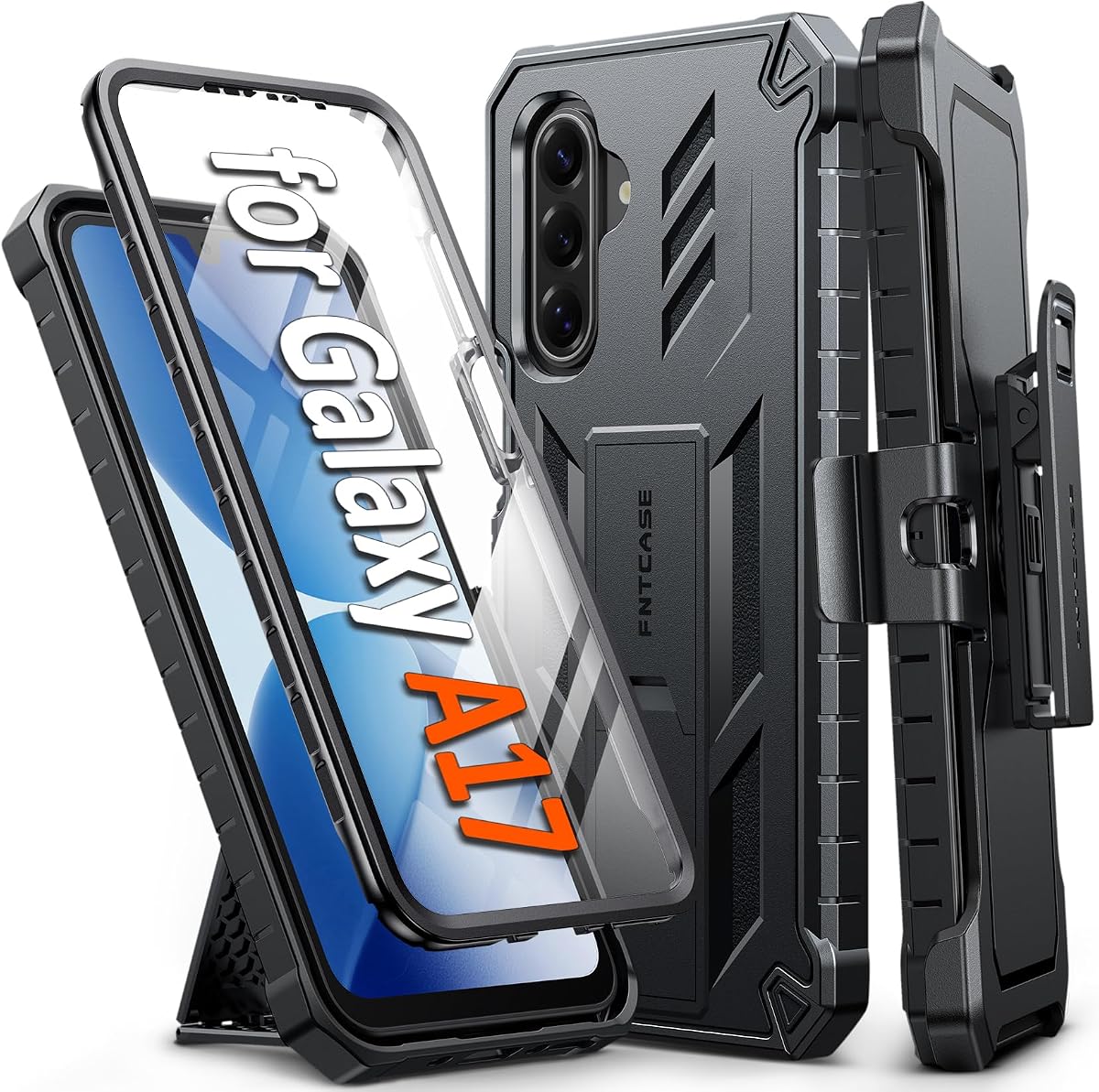 FNTCASE for Samsung Galaxy A17/A26 5G Phone Case with Belt Clip Black | Kickstand and Built-in Screen Protector, 20FT Military-Grade Drop Protection, Rugged Heavy Duty Shockproof Holster Cover