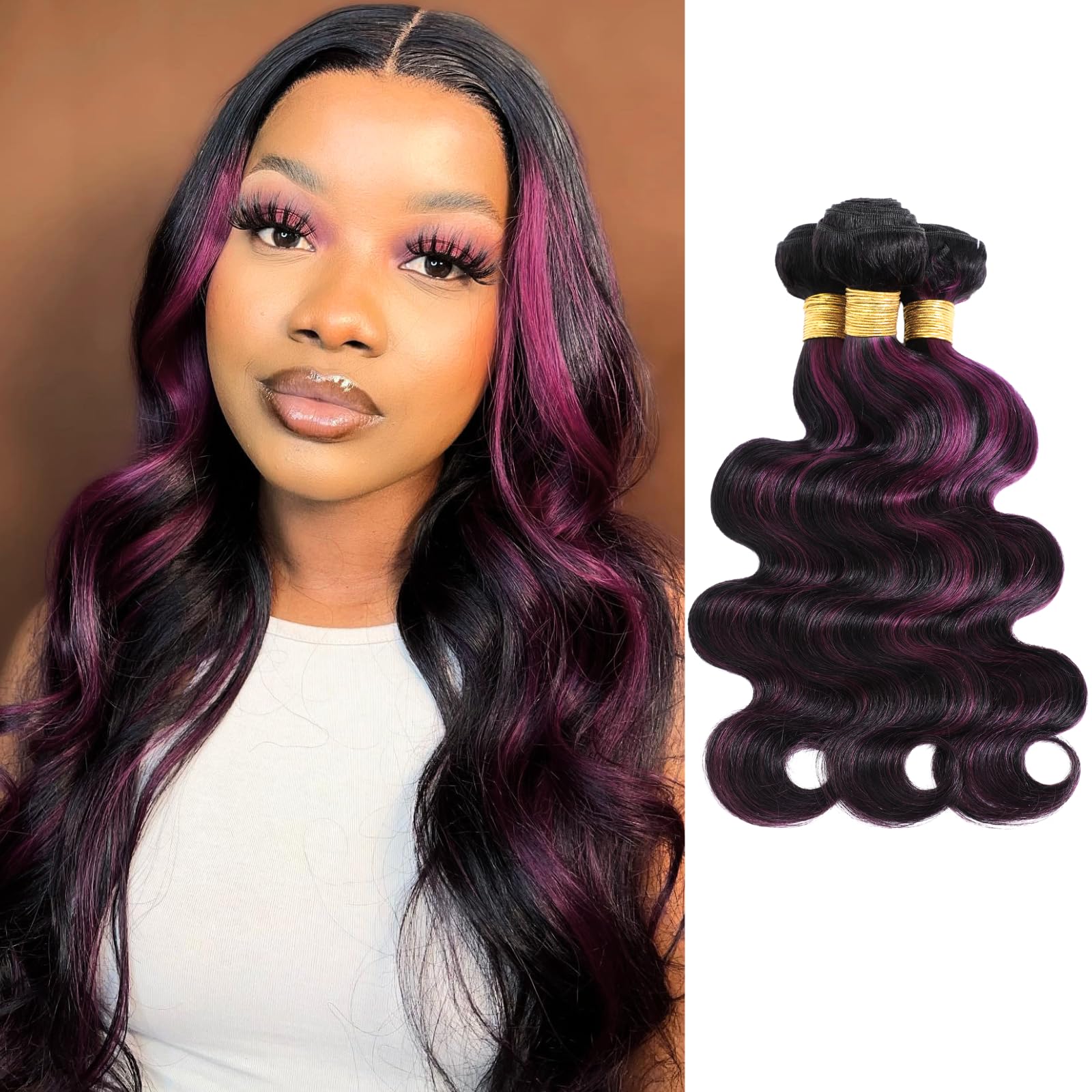 Amazon.com : ALHER Black Mix Purple Highlight Bundles Human 