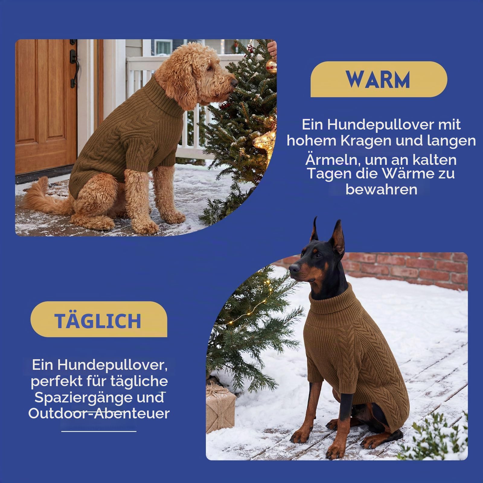 ASENKU Hundepullover, Hundepullover für extra große Hunde, Rollkragenpullover für den Winter für Dobermann, Dogge (Kaffee, Größe 4XL)