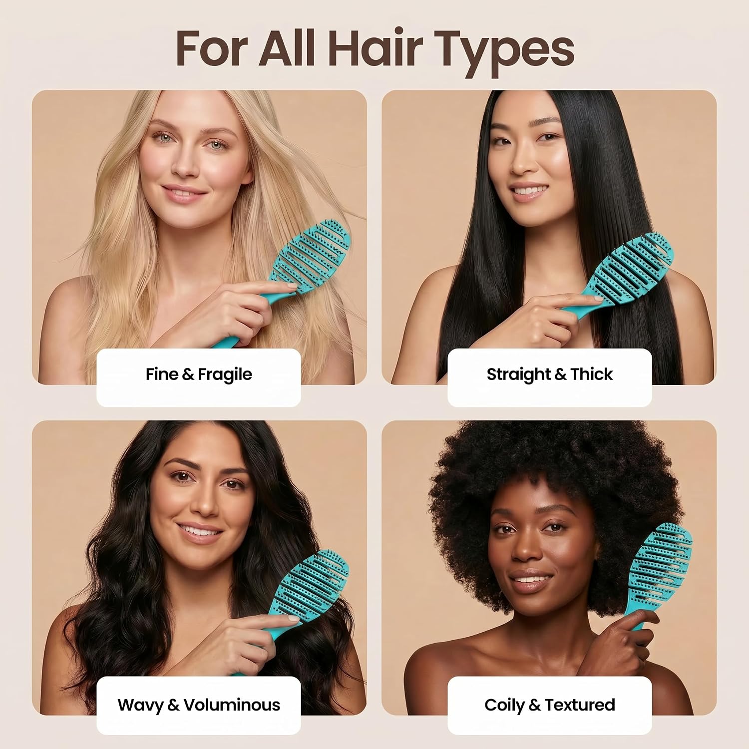 Earth & I Pain-Free Flex Detangler: Wet/Dry Curly Hair Brush, Teal Blue image 4
