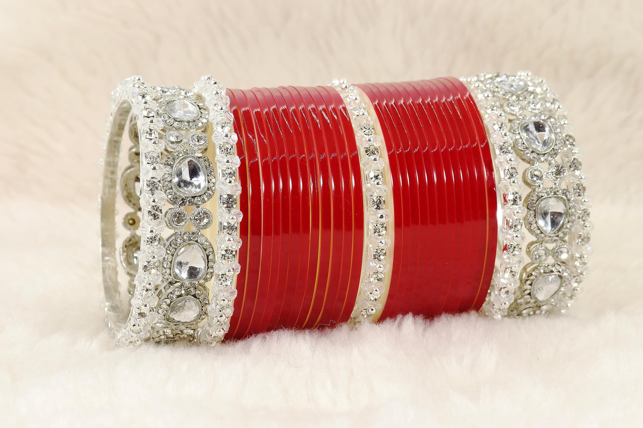 Red Acrylic Chuda Set Bridal AD Diamond Wedding Chura Punjabi Bangles