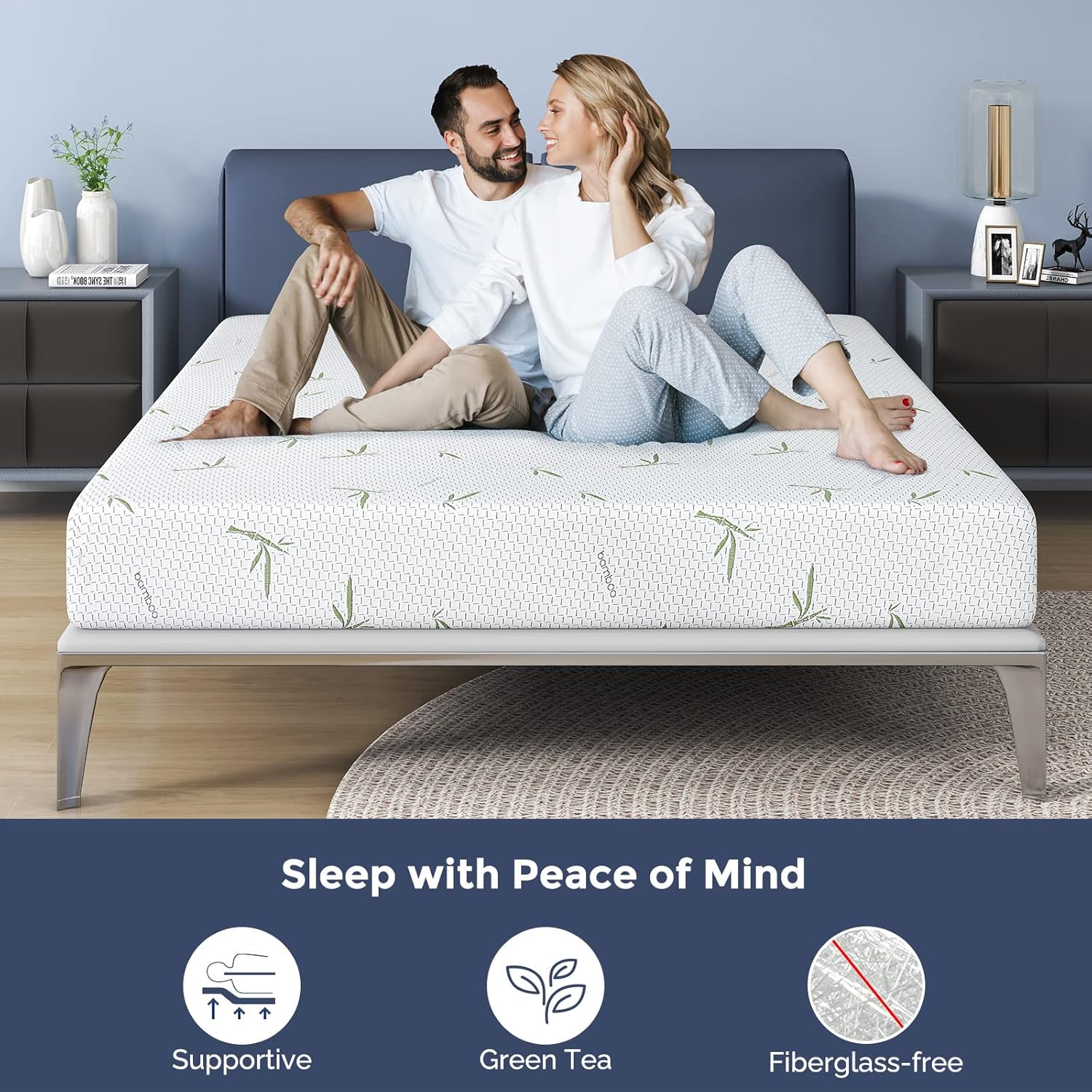 Queen Mattress, 10 Inch Memory Foam Mattress in a Box with Breathable Bamboo Cover, Green Tea Mattress Queen Size Made in USA for Cool Sleep & Pressure Relief, Medium Firm, CertiPUR-US Certified