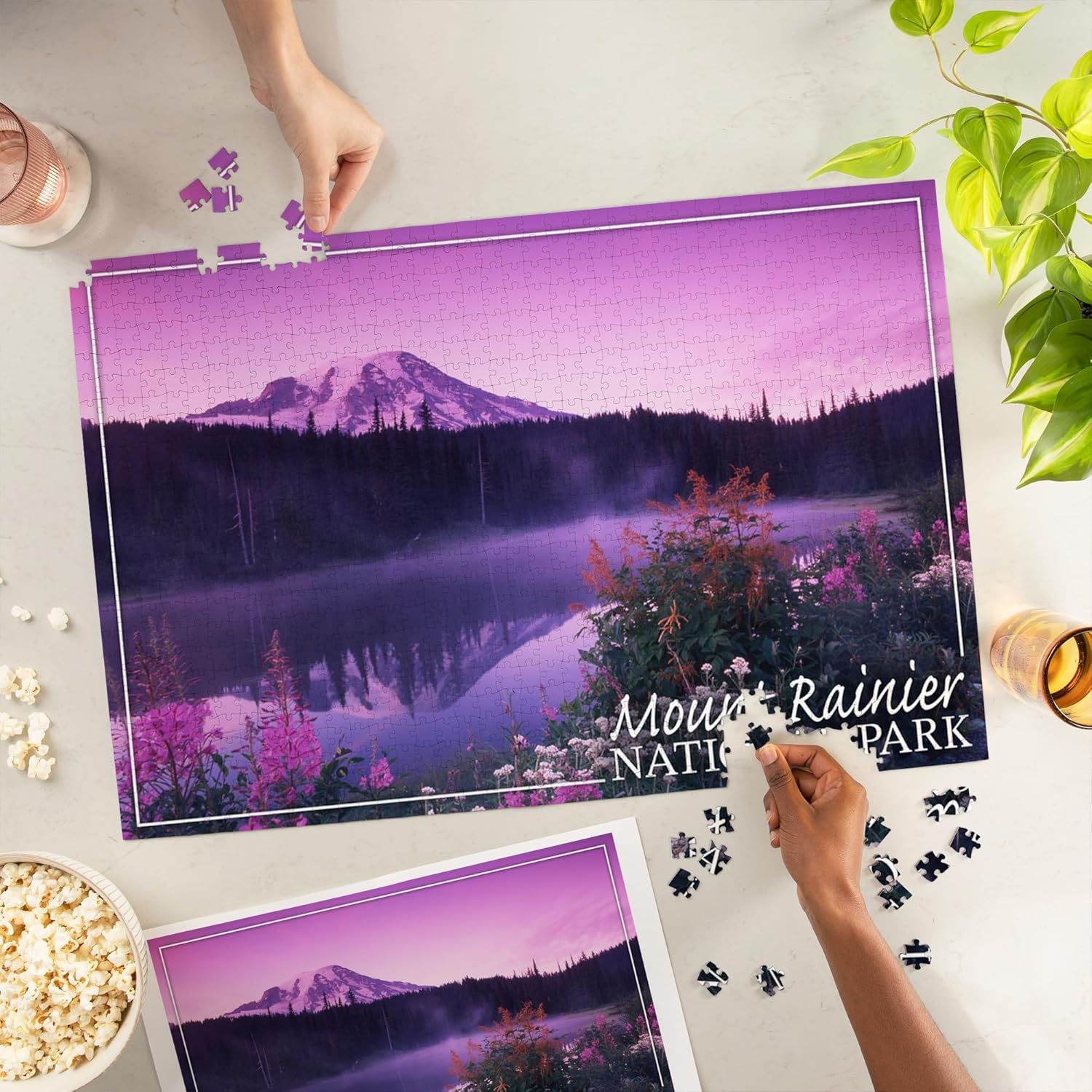 Mount Rainier National Park, Mountain and Lake at Sunset (1000 Piece Puzzle, Challenging Jigsaw Puzzle for Adults, Made in USA)