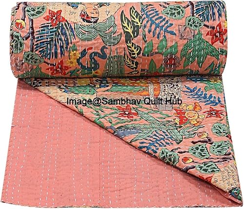 Miniatura 3 de Sambhav Quilt Hub Frida Kahlo - Manta acolchada de algodón con estampado indio, hecha a mano, colcha Kantha Work bohemia para decoración de cama,