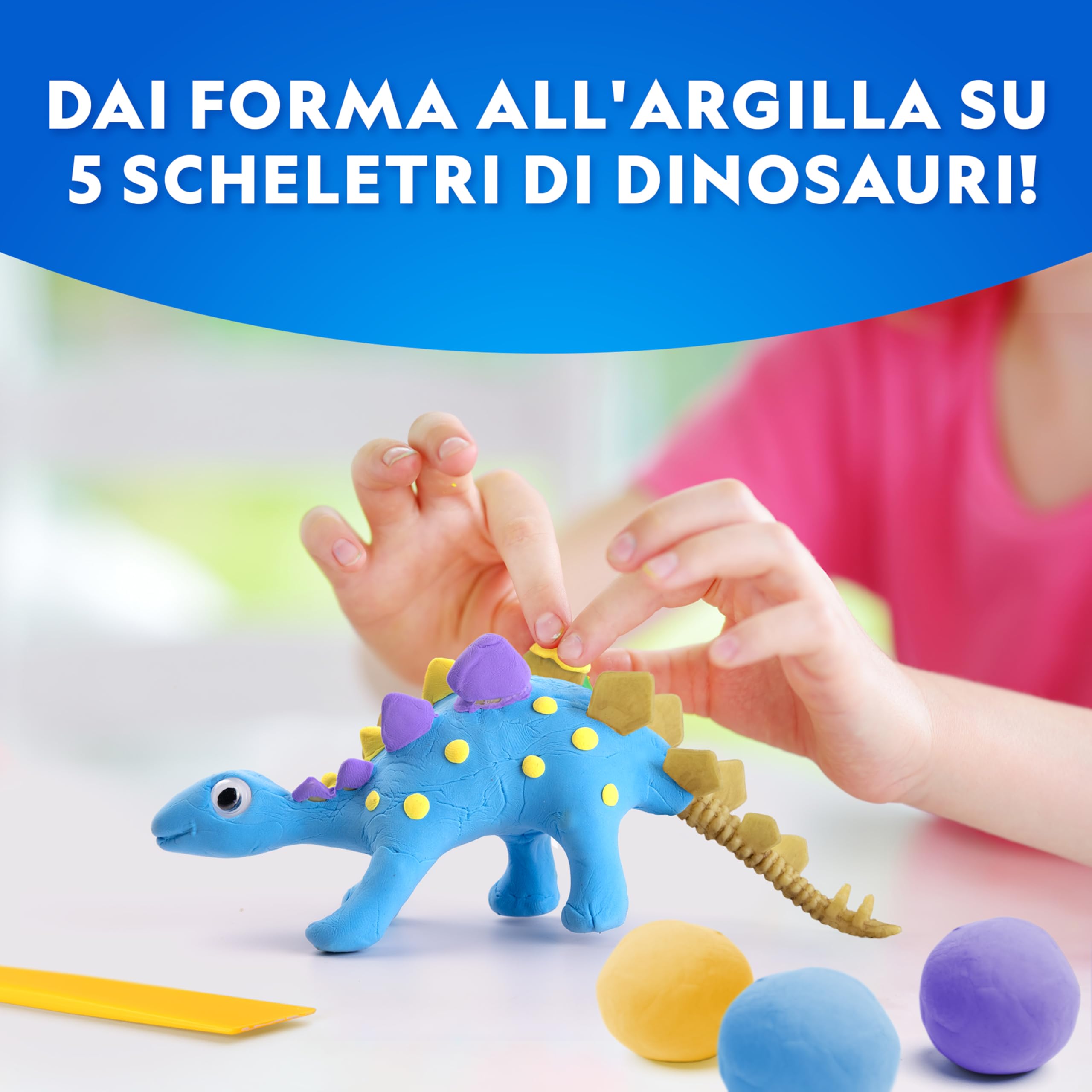 NATIONAL GEOGRAPHIC Kit Creativo Dinosauri con Argilla – 5 Dinosauri da Modellare con Argilla che Asciuga all’Aria, Scheletri, Strumento e Occhi Mobili