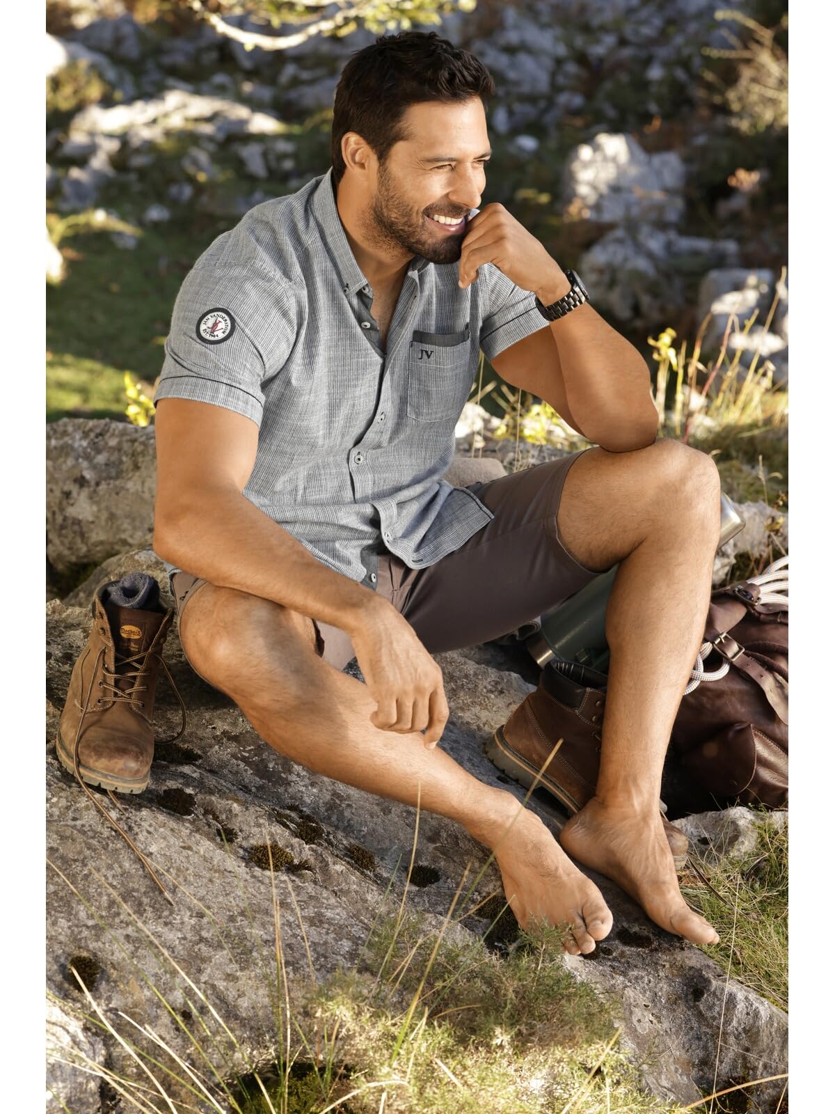 Jan Vanderstorm Herren Kurzarmhemd Milos | in strukturierter Leinen-Optik | Button-Down-Kragen | kurzärmliges Chambray-Hemd aus 100% Baumwolle | große Größen L-7XL