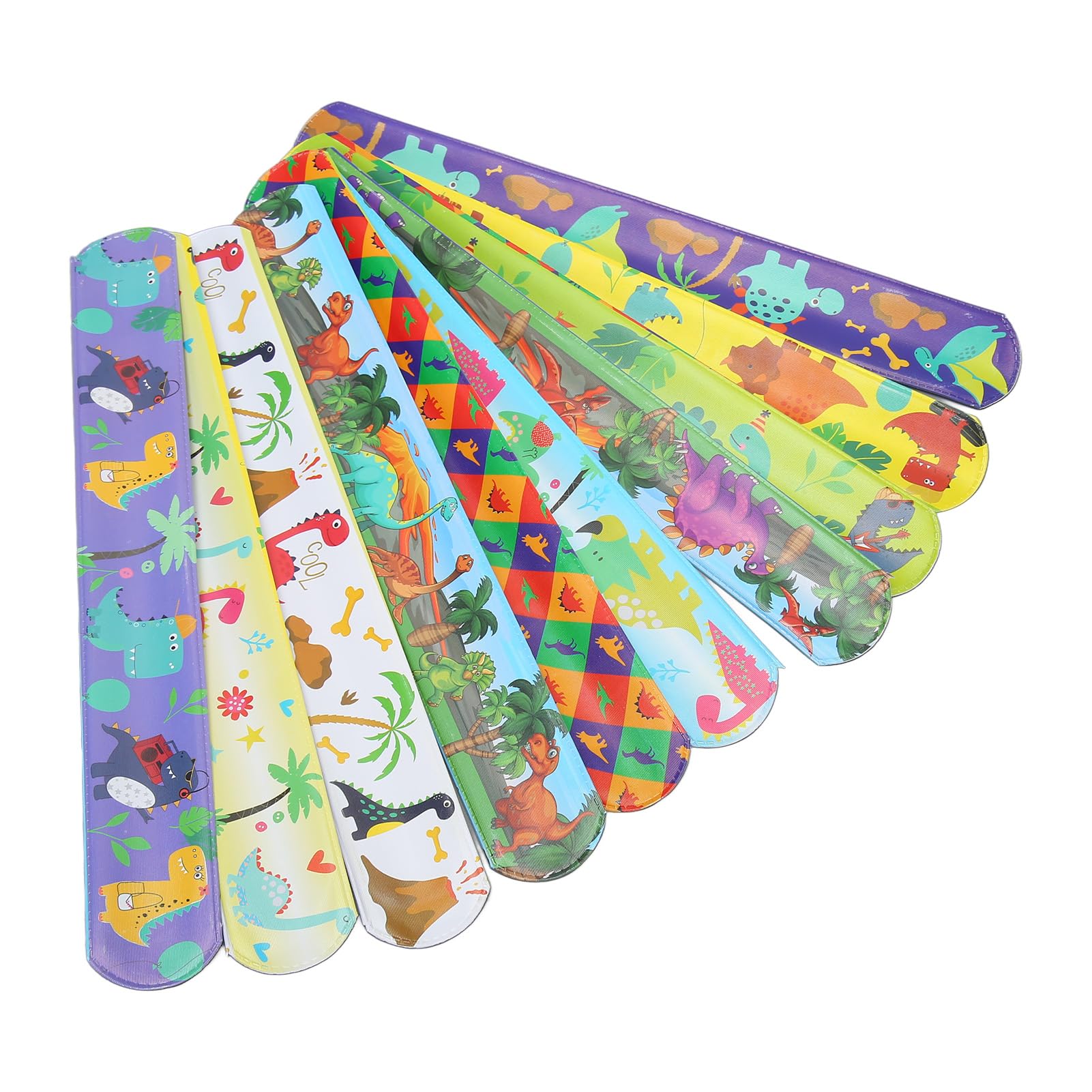 10 Pack Multicolor Dinosaur Slap Bracelets for Kids