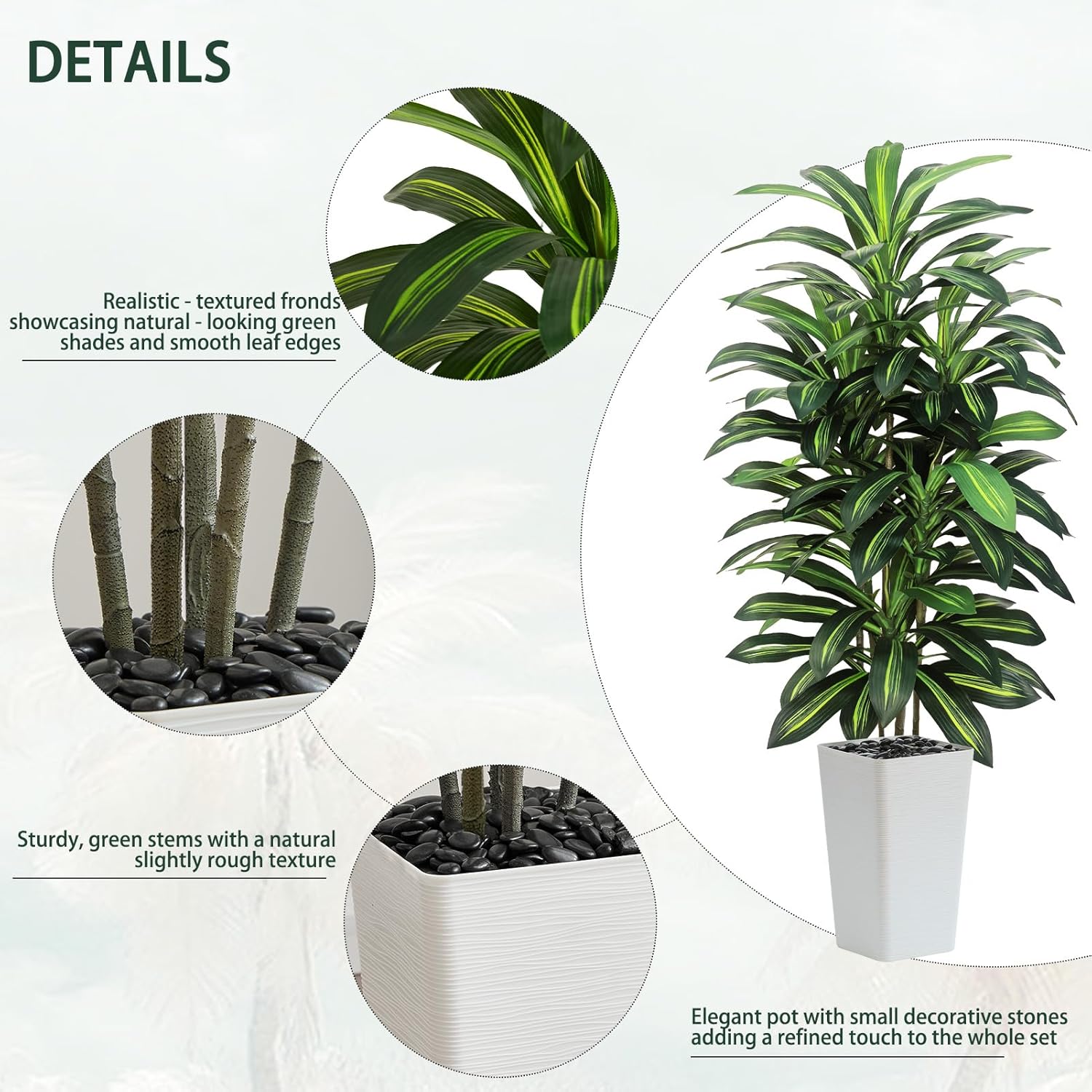 Artifical Dracaena Tree Indoor, 5FT Tall Fake Floor Plants with White Planter, Fuax Silk Yucca Tree for Home Office Living Room Bedroom Farmhouse Modern Outdoor Topiary Tree - Image 4
