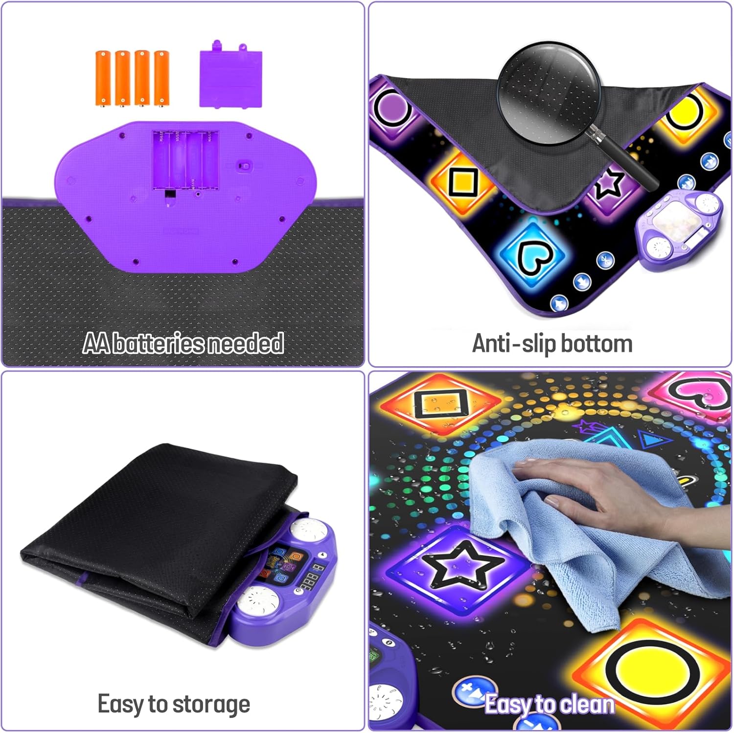 Image showing the battery compartment of the dance mat, requiring 4 AA batteries.