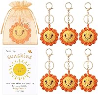 Zeyune Crochet Sunflower Keychains Set with Inspirational Sunshine Cards - 6pc Positive Gifts for Women, Friends, Mom
