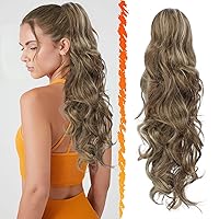 Vista 37 de BARSDAR Extensión de cola de caballo rojo burdeos, extensiones de cabello ondulado con cordón de 16 pulgadas para mujer, extensiones de cabello