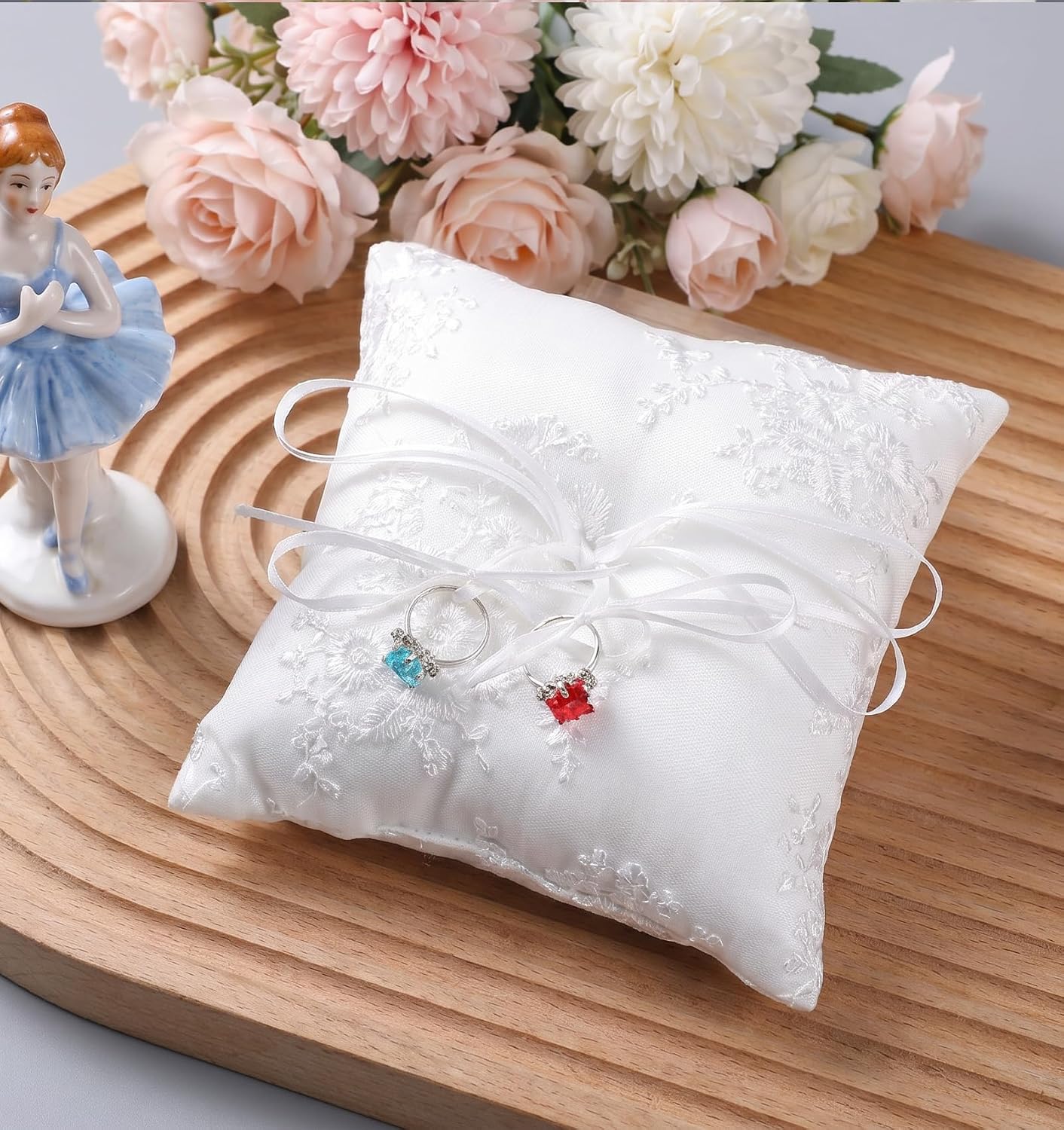 Ring Pillow, Ring Pillow for Rings Bearer Ceremony with Bowknot