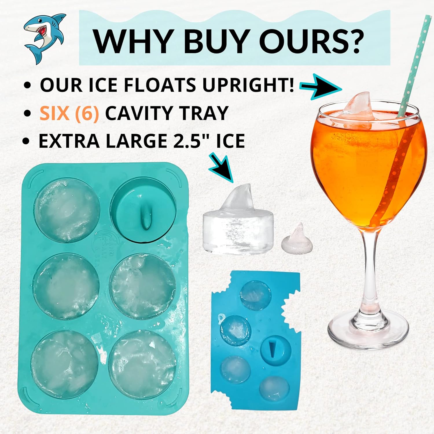 Shark Fun Ice Cube Trays - PACK OF 2 - Shark Mold Fin Ice Molds Fun Shapes