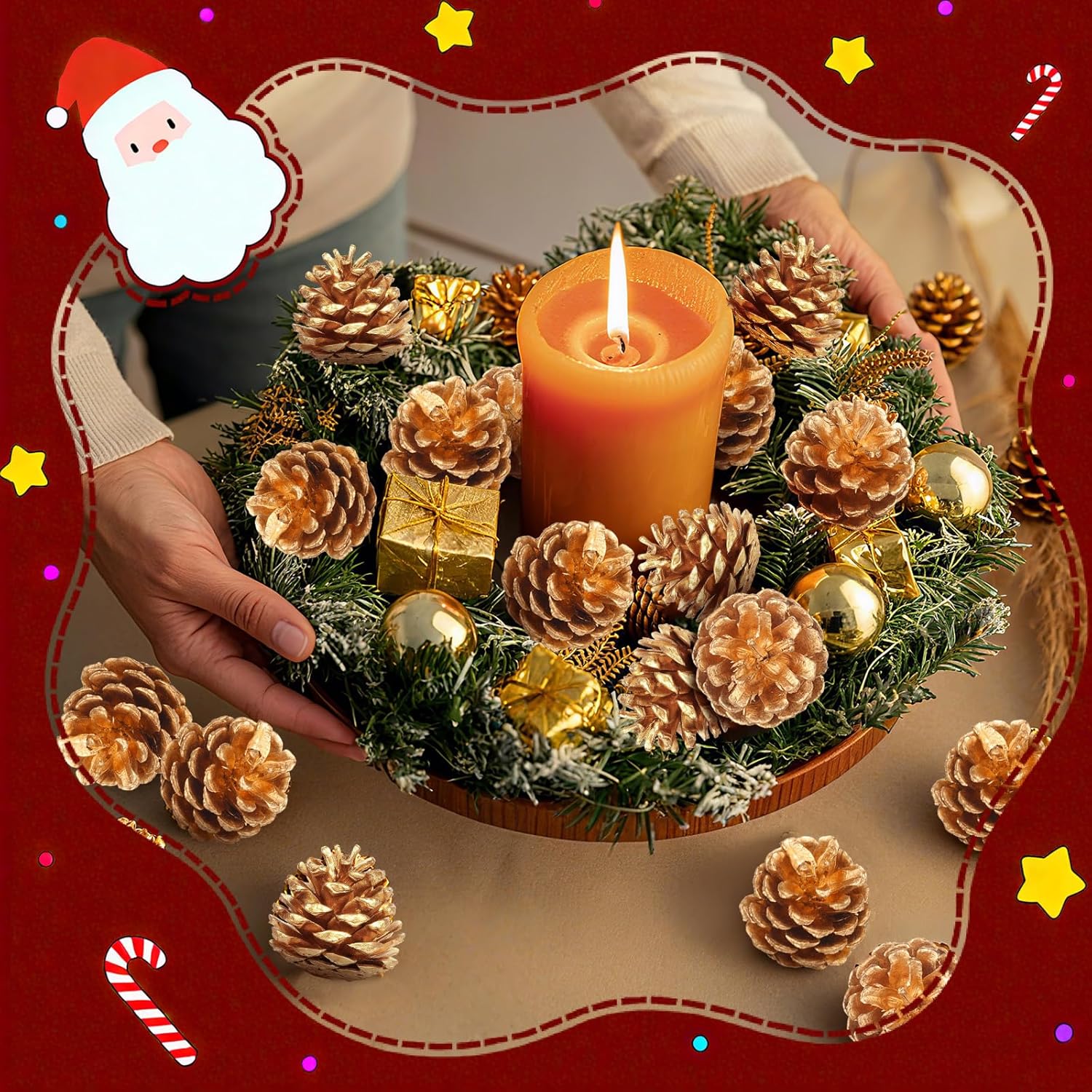 3Inch Christmas Natural Pine Cones Picks, 30Pcs Snow Pine Cone Hanging with String Pinecone Christmas Tree Decorations Home Holiday Party DIY