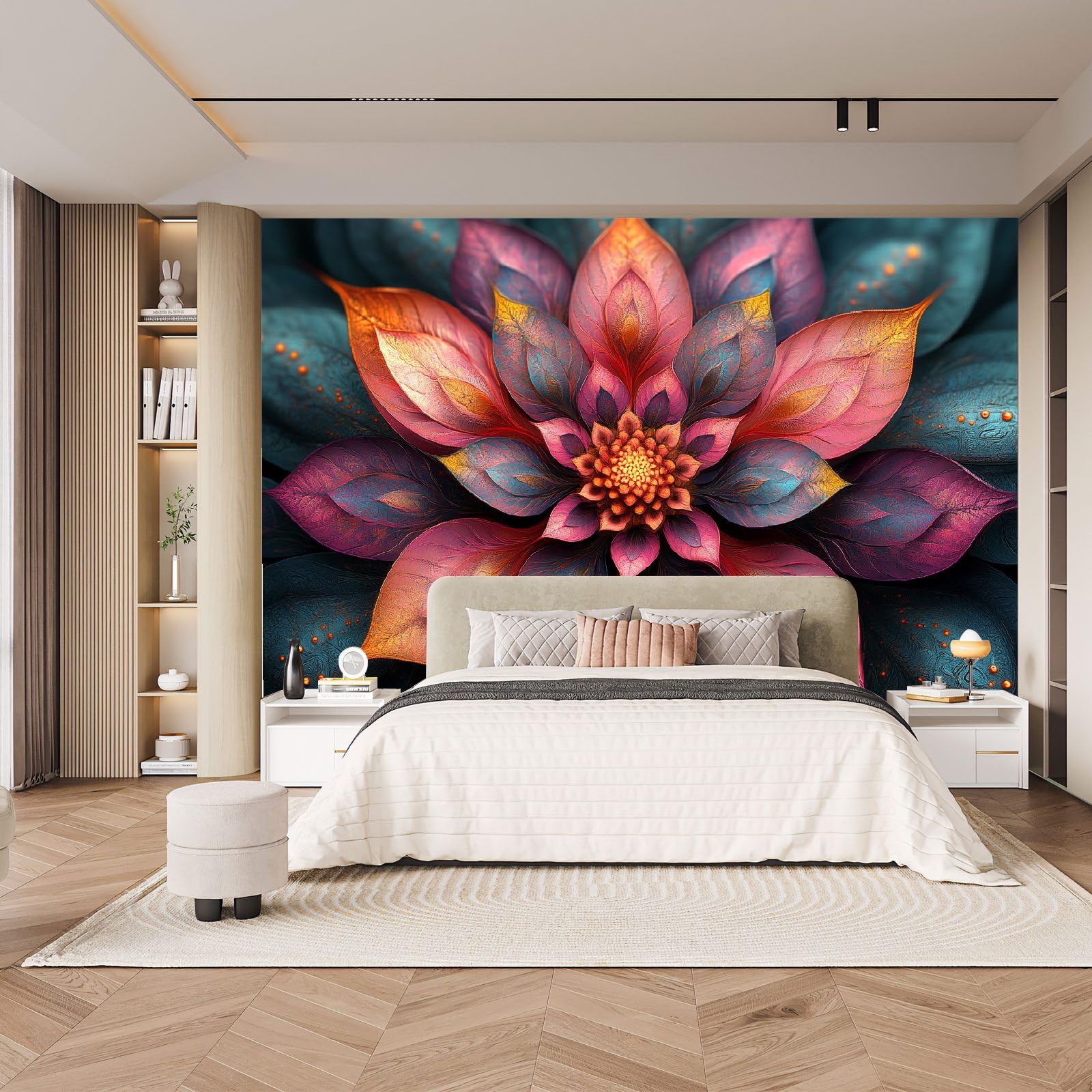 Fototapeta XXL, 500 x 280 cm, kwiaty, panorama, salon, sypialnia, tapeta ścienna, mandala, tapeta z włókniny, ciemna, gotycka estetyka, odporna na promieniowanie UV, bezzapachowa, gotowa do montażu