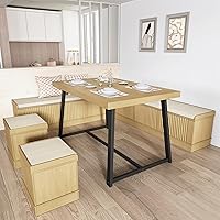 XIAOWEI 6-Piece Corner Dining Table Set with Storage Benches & Stools, 47" Breakfast Nook for Small Spaces, Natural Wood