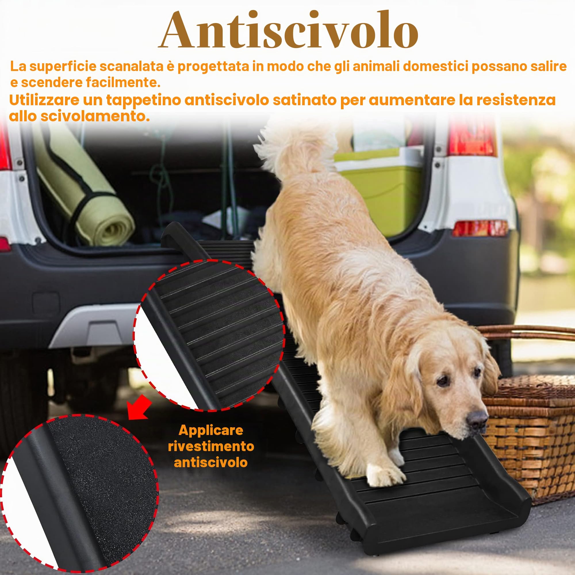 UISEBRT Rampa pieghevole per auto, per cani, per animali domestici, antiscivolo, robusta, portata fino a 90 kg, 156 x 40 cm, nero